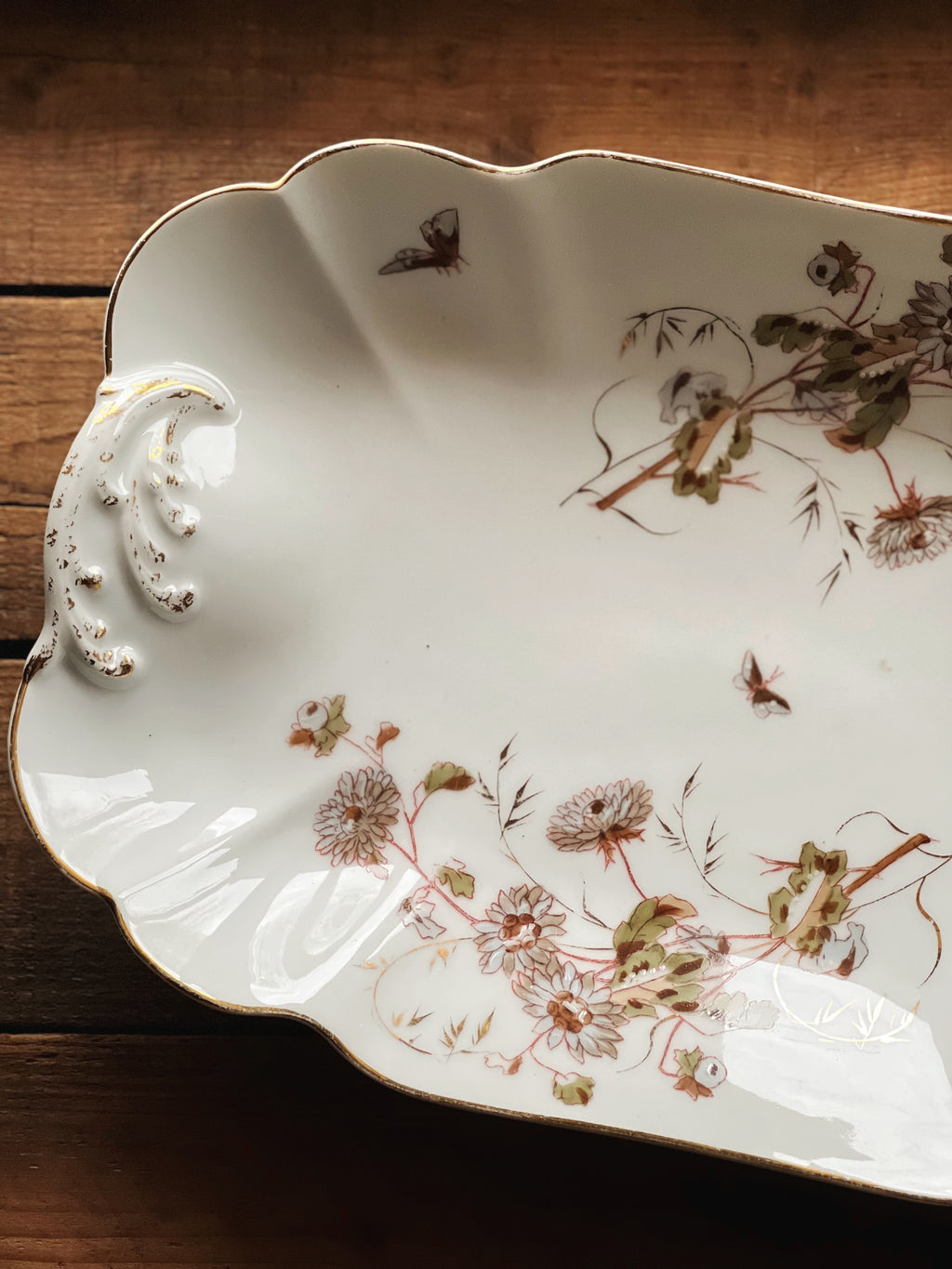 Large Antique Rectangular Floral Serving Platter