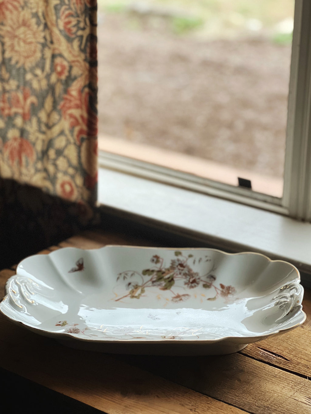 Large Antique Rectangular Floral Serving Platter