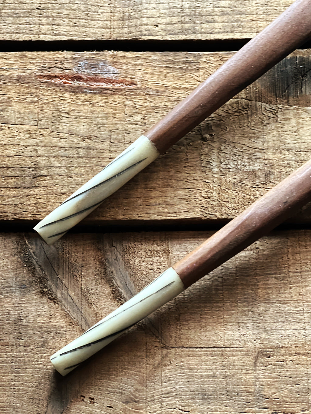 Pair of Vintage Wooden Salad Servers with Bone Handle