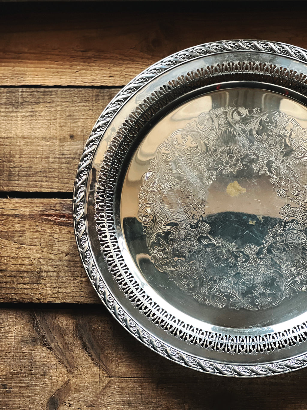 Vintage Wm Rogers & Son Spring Flower Round Silver Serving Tray