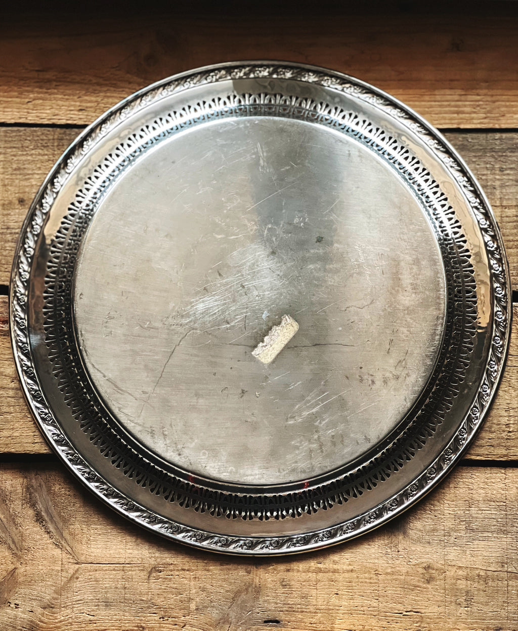 Vintage Wm Rogers & Son Spring Flower Round Silver Serving Tray