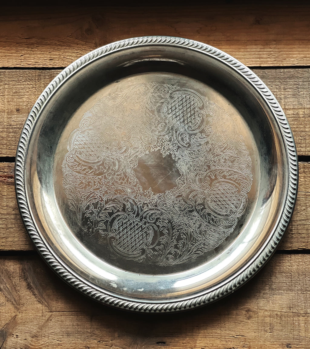 Vintage International Silver Round Serving Tray