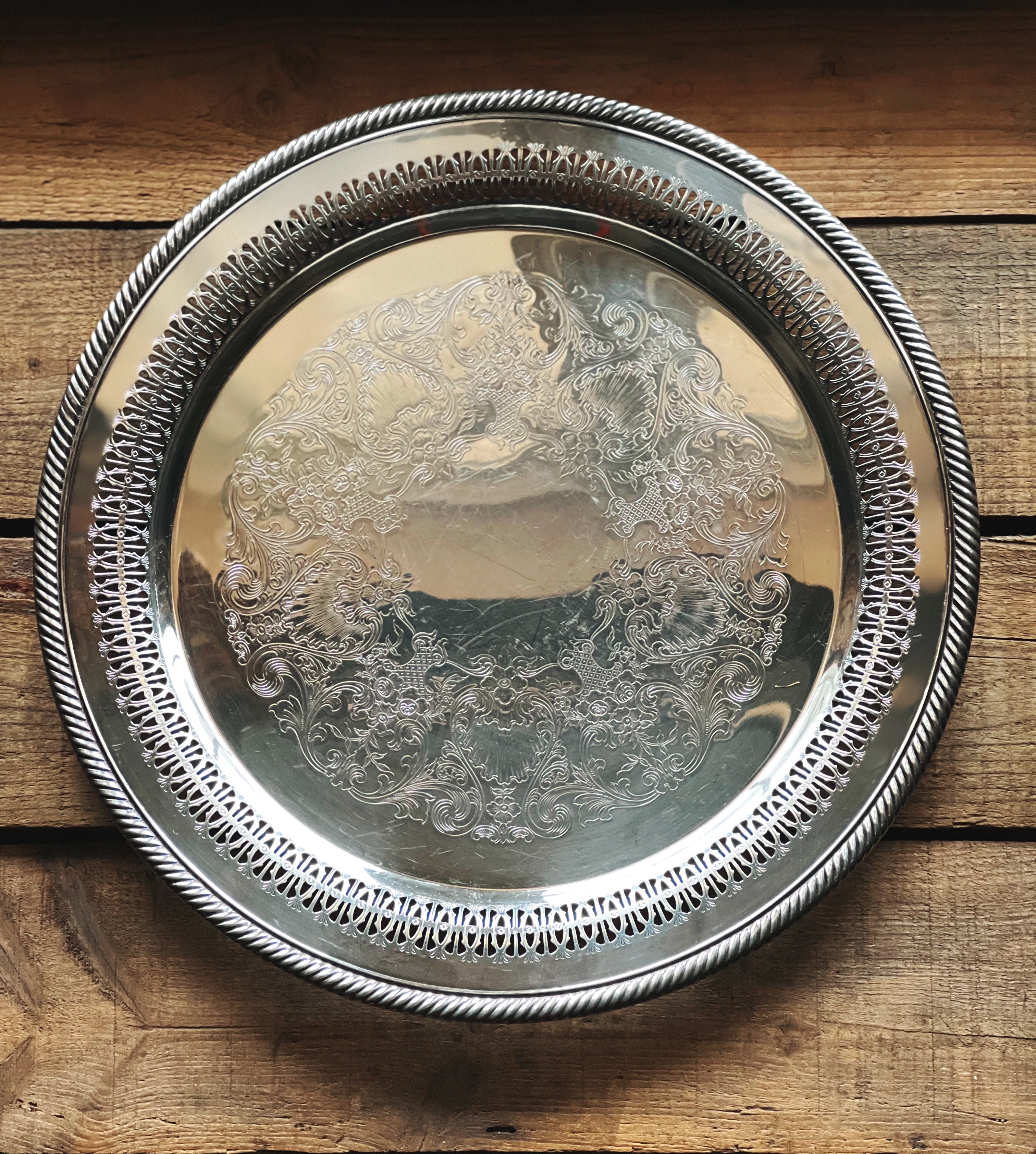 Vintage Wm Rogers 170 Round Silver Serving Tray