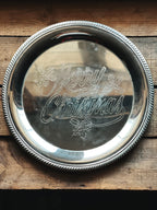 silver tray on a wooden surface