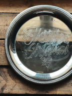 Vintage Merry Christmas Round Silver Serving Tray