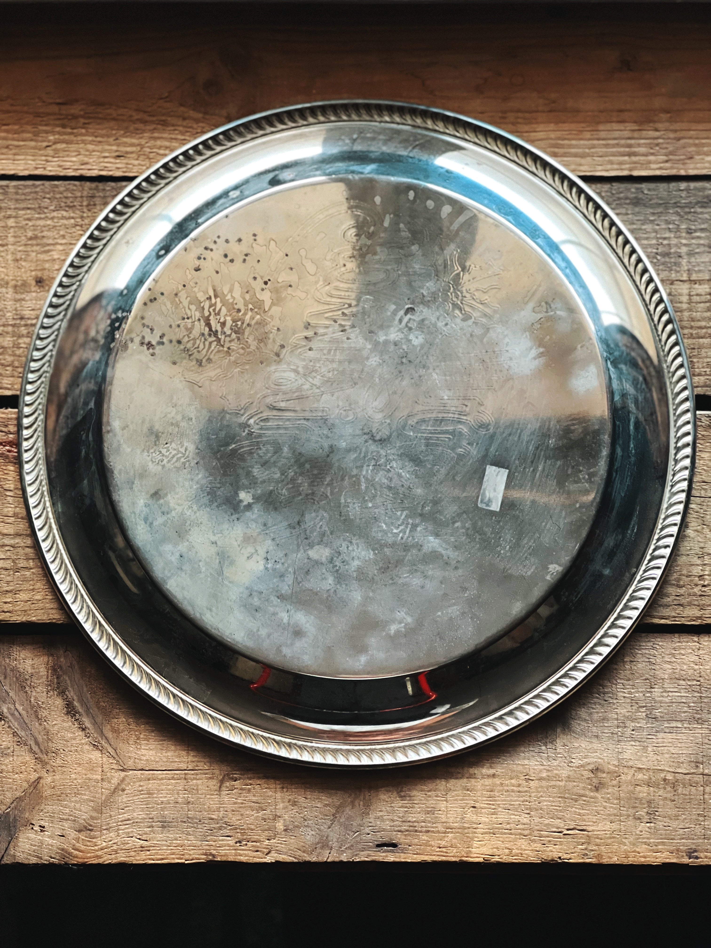 Vintage Merry Christmas Round Silver Serving Tray