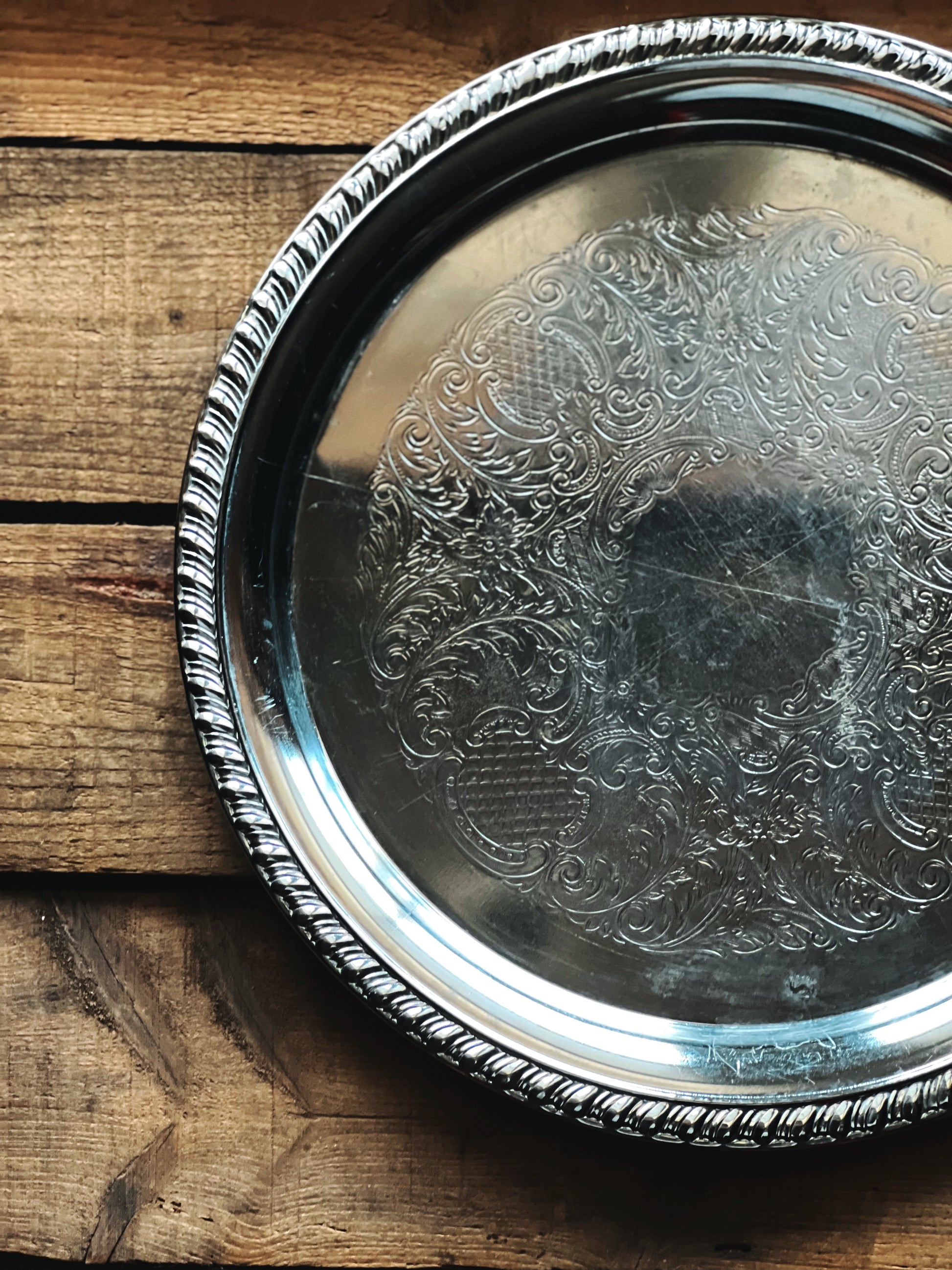 Vintage Silver Plate Round Serving Tray