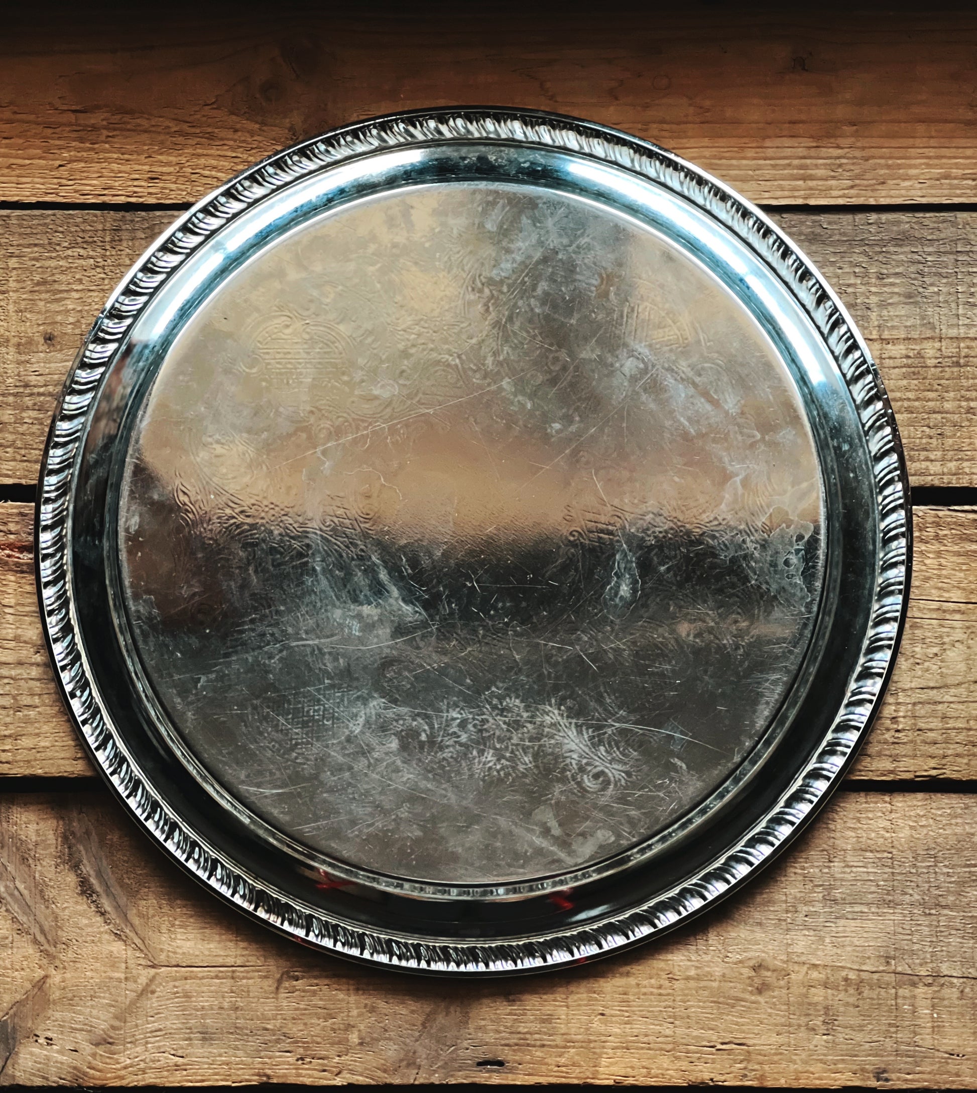 Vintage Silver Plate Round Serving Tray