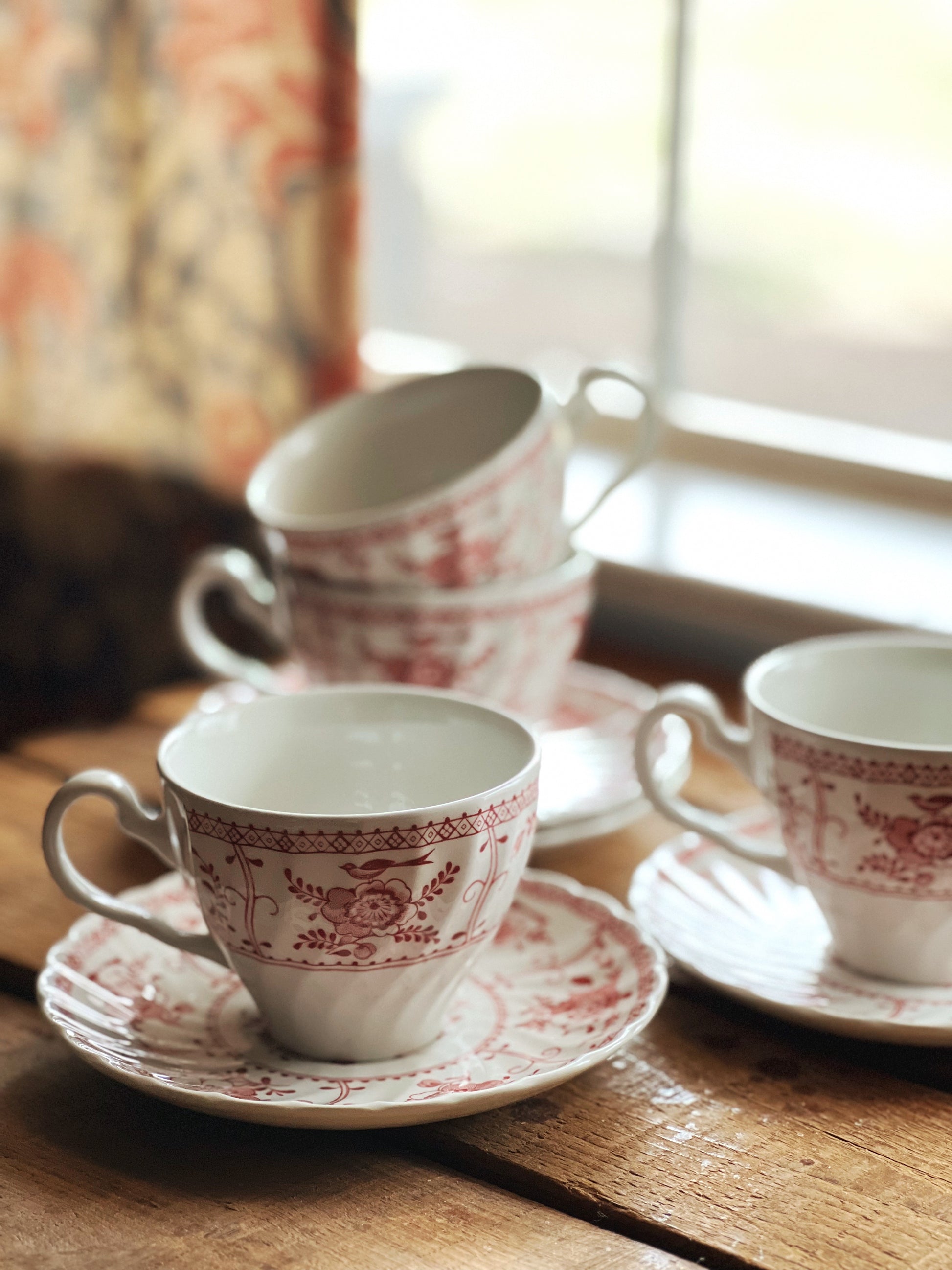 Vintage Johnson Brothers Indies Pink Teacups & Saucers
