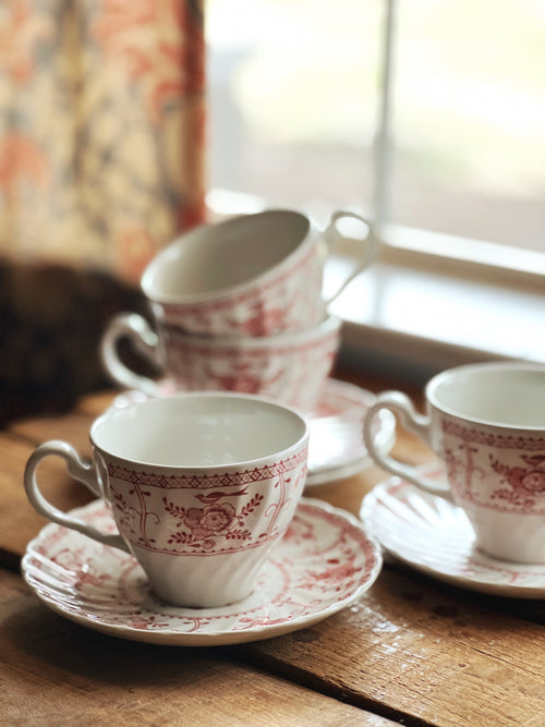 Vintage Johnson Brothers Indies Pink Teacups & Saucers