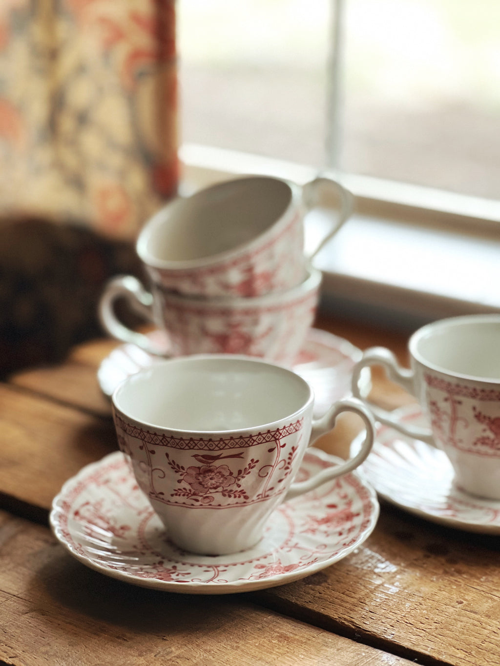 Vintage Johnson Brothers Indies Pink Teacups & Saucers