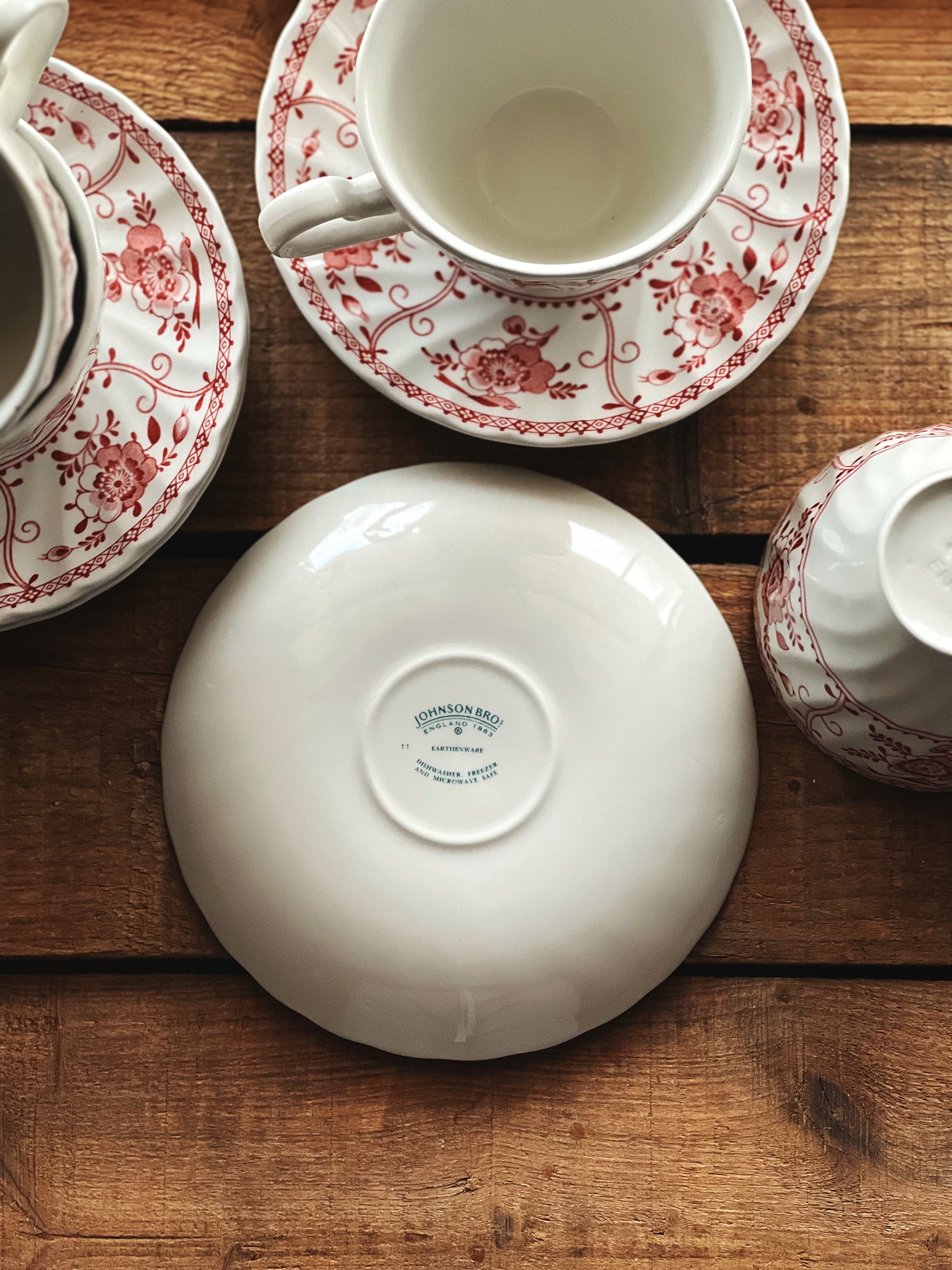 Vintage Johnson Brothers Indies Pink Teacups & Saucers