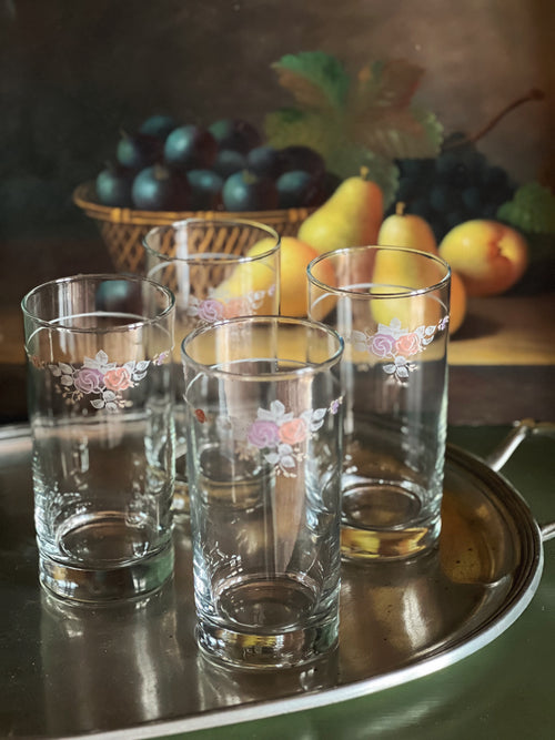 Set of 4 Vintage Pfaltzgraff Floral Highball Glasses / Tumblers