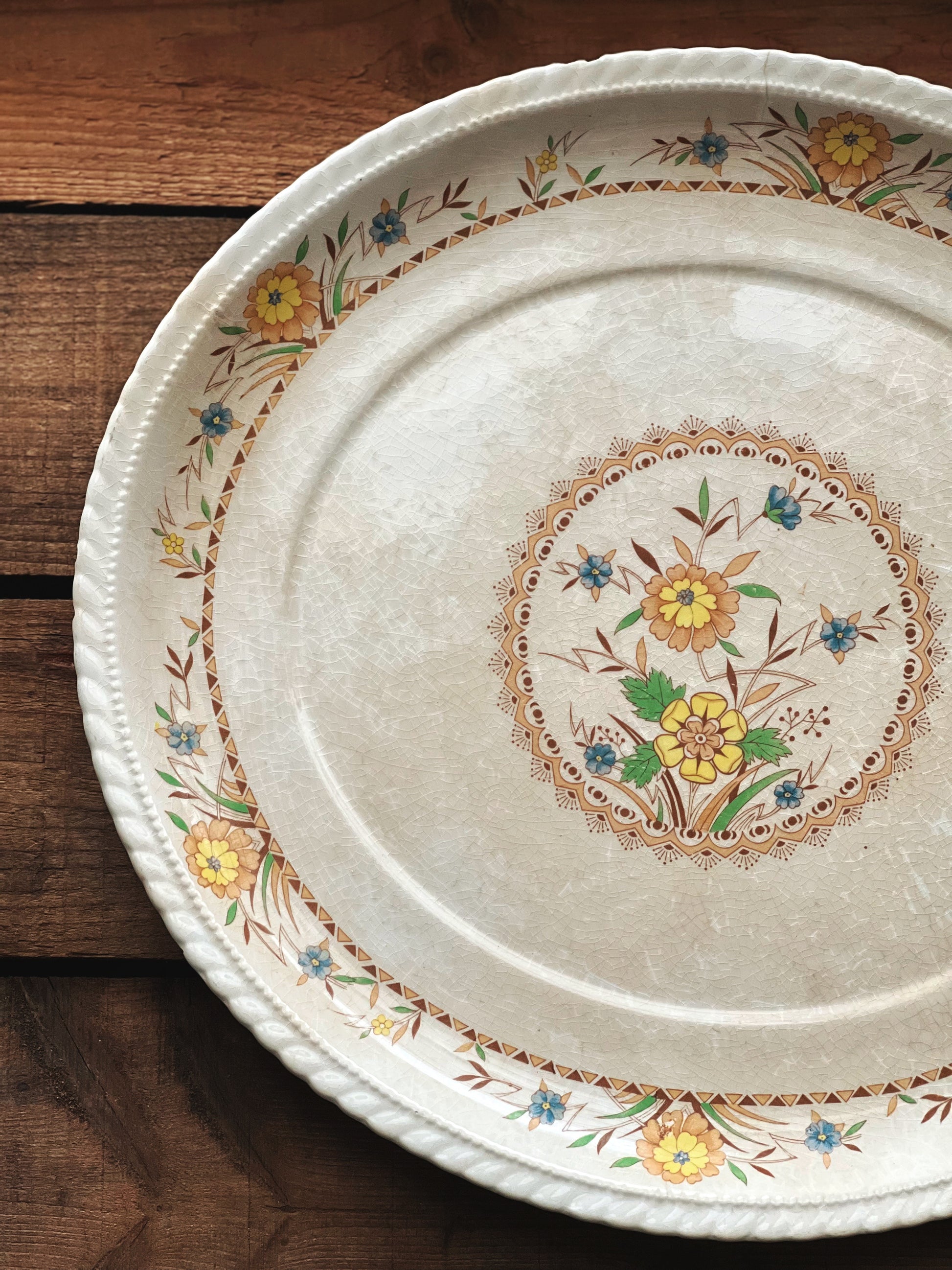 Vintage Yellow Floral Oval Serving Platter