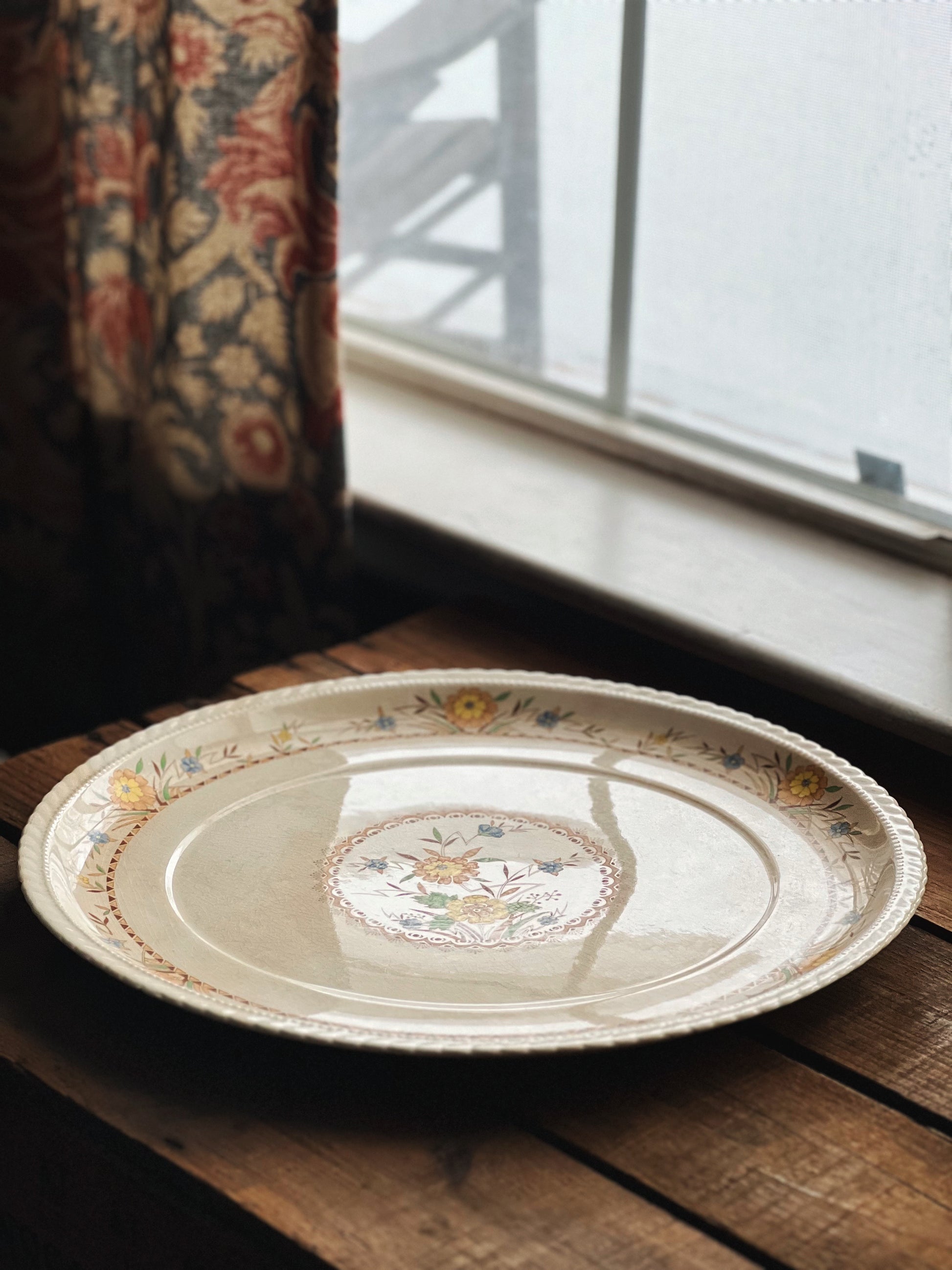 Vintage Yellow Floral Oval Serving Platter