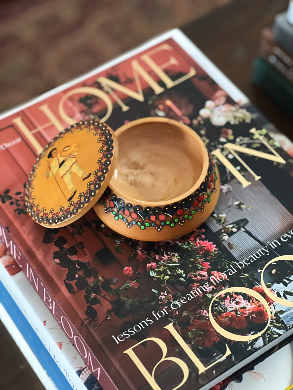 Vintage Hand Painted Wood Trinket Box