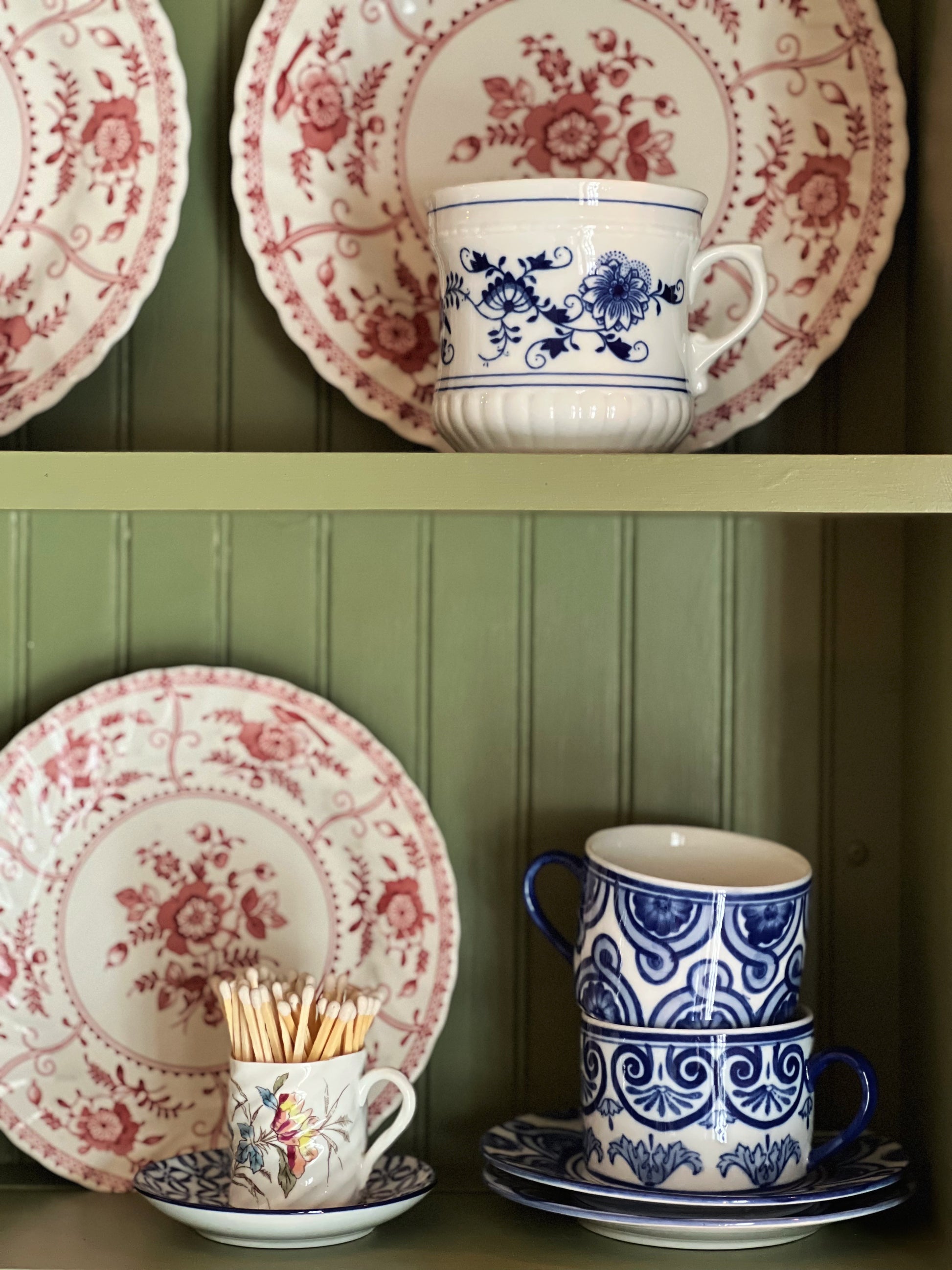 Vintage Bombay Company Set of 6 Blue and White Mix & Match Flat Cup & Saucer Sets