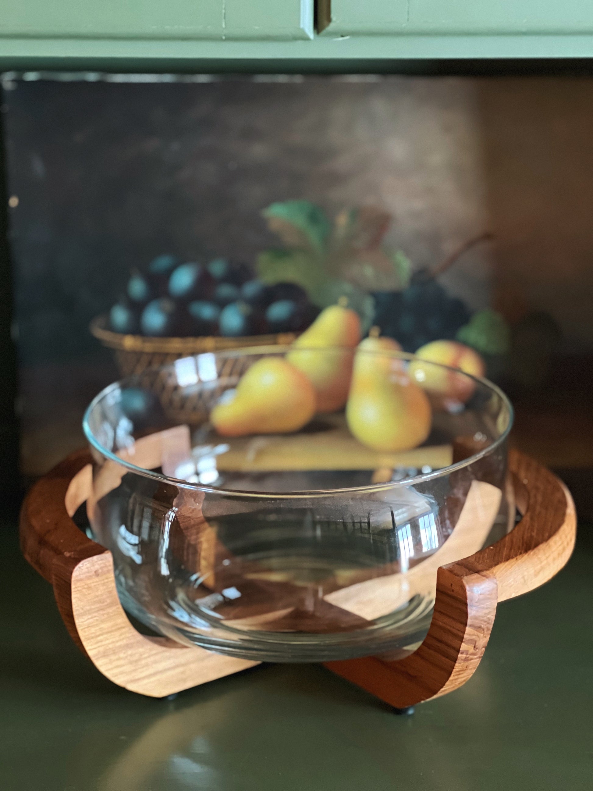Vintage Mid Century Glass and Teak Salad Bowl