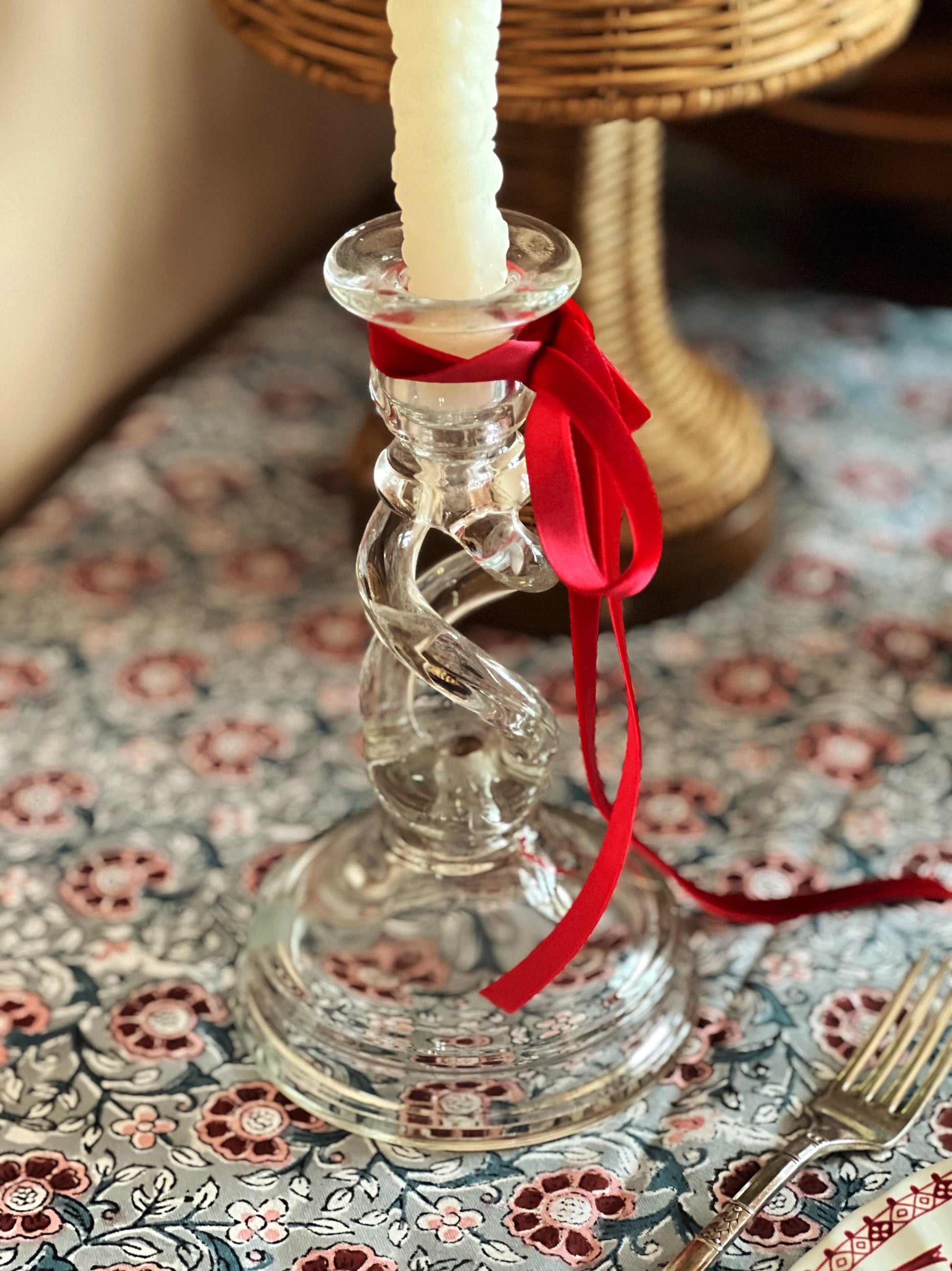 Pair of Vintage Twisted Glass Candle Holders