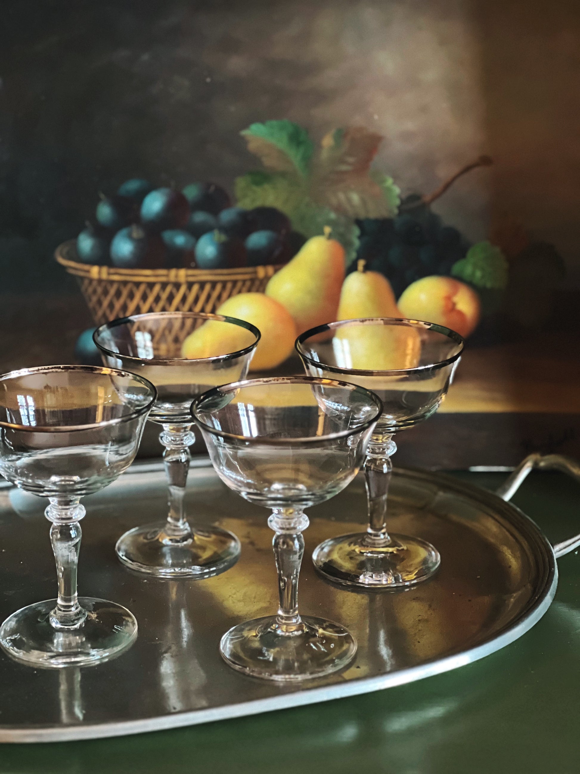 Vintage Crystal Silver Rim Champagne Coupe