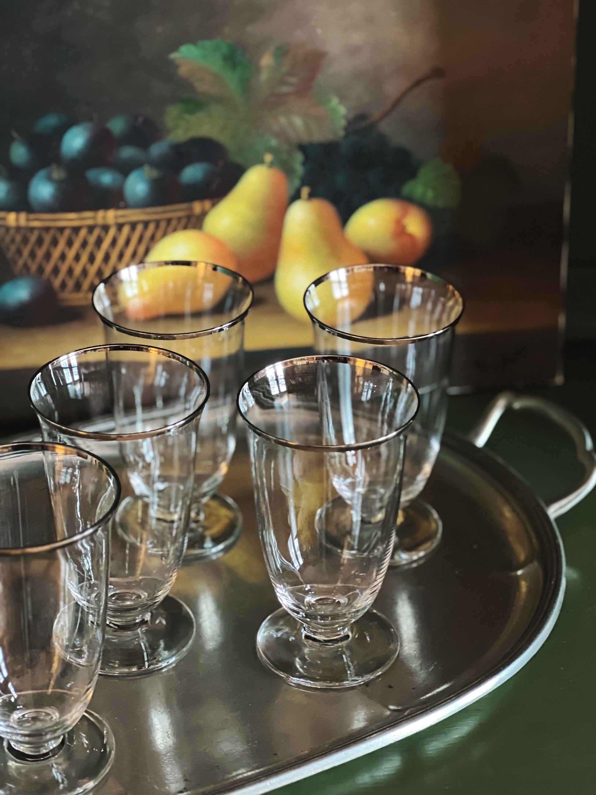 Vintage Crystal Silver Rim Iced Tea Glass