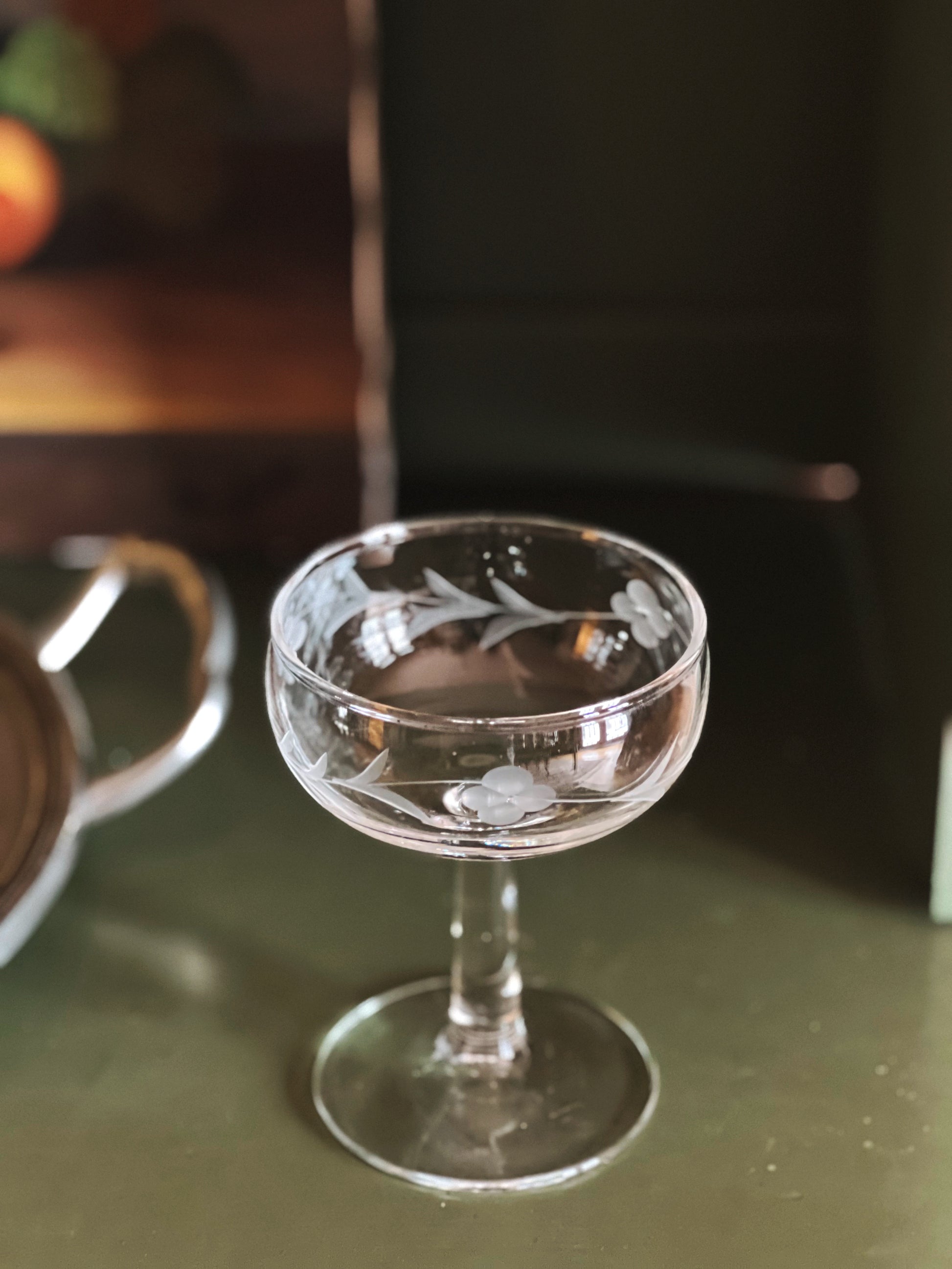 Vintage Pair of Etched Champagne Coupes