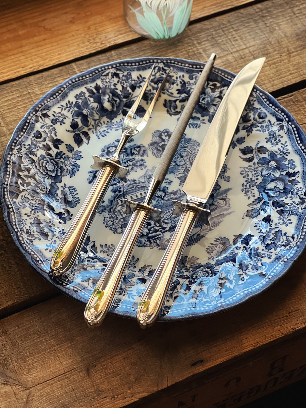 Vintage Oneida Prestige Silver Longchamp Chaumont 3pc Carving Set