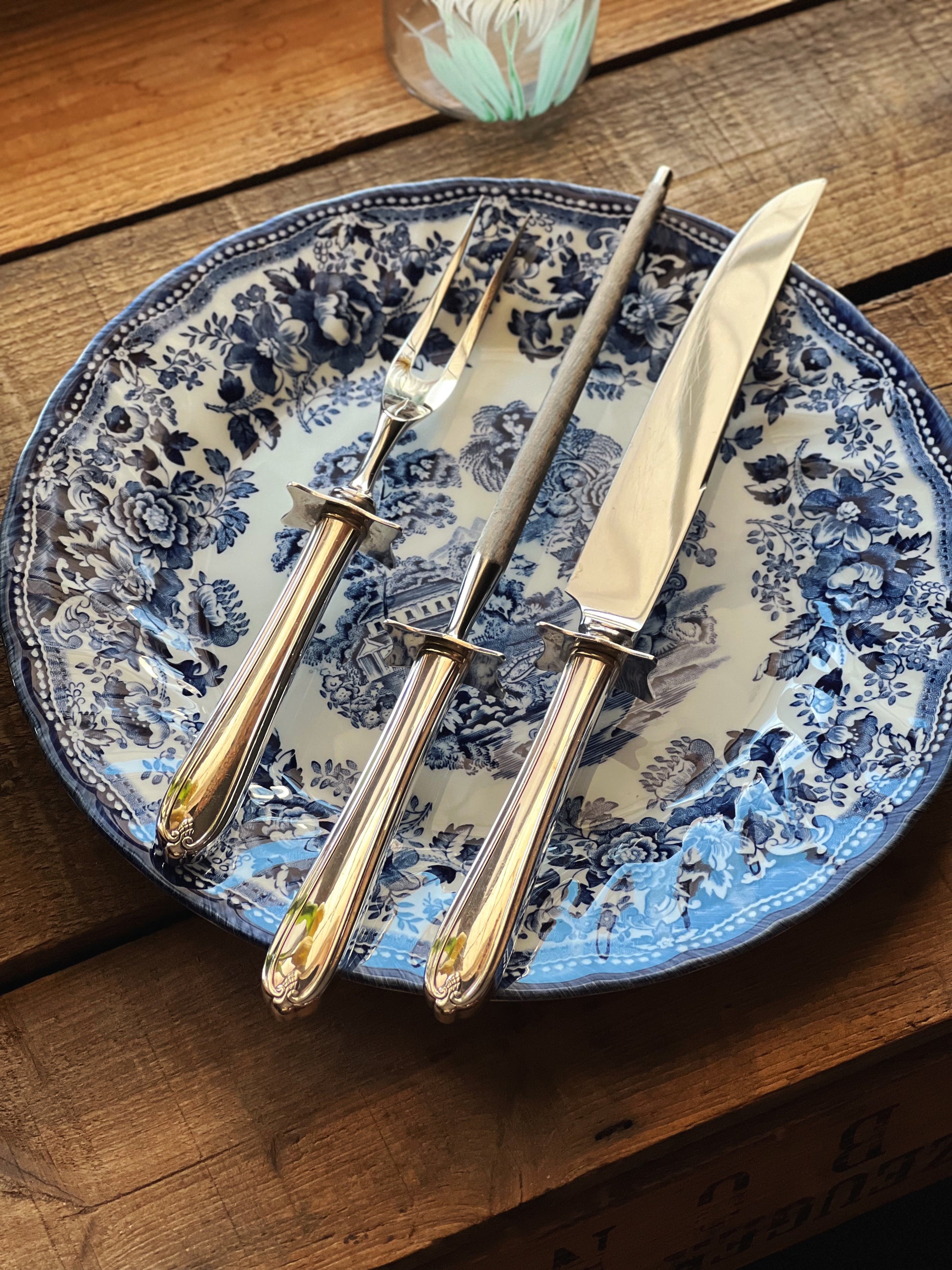 Vintage Oneida Prestige Silver Longchamp Chaumont 3pc Carving Set