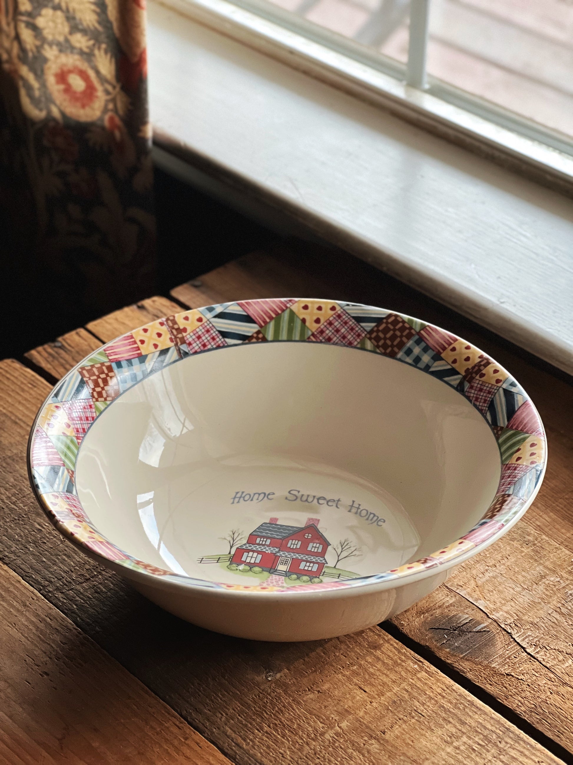 Vintage Round Stoneware Serving Bowl Home Sweet Home