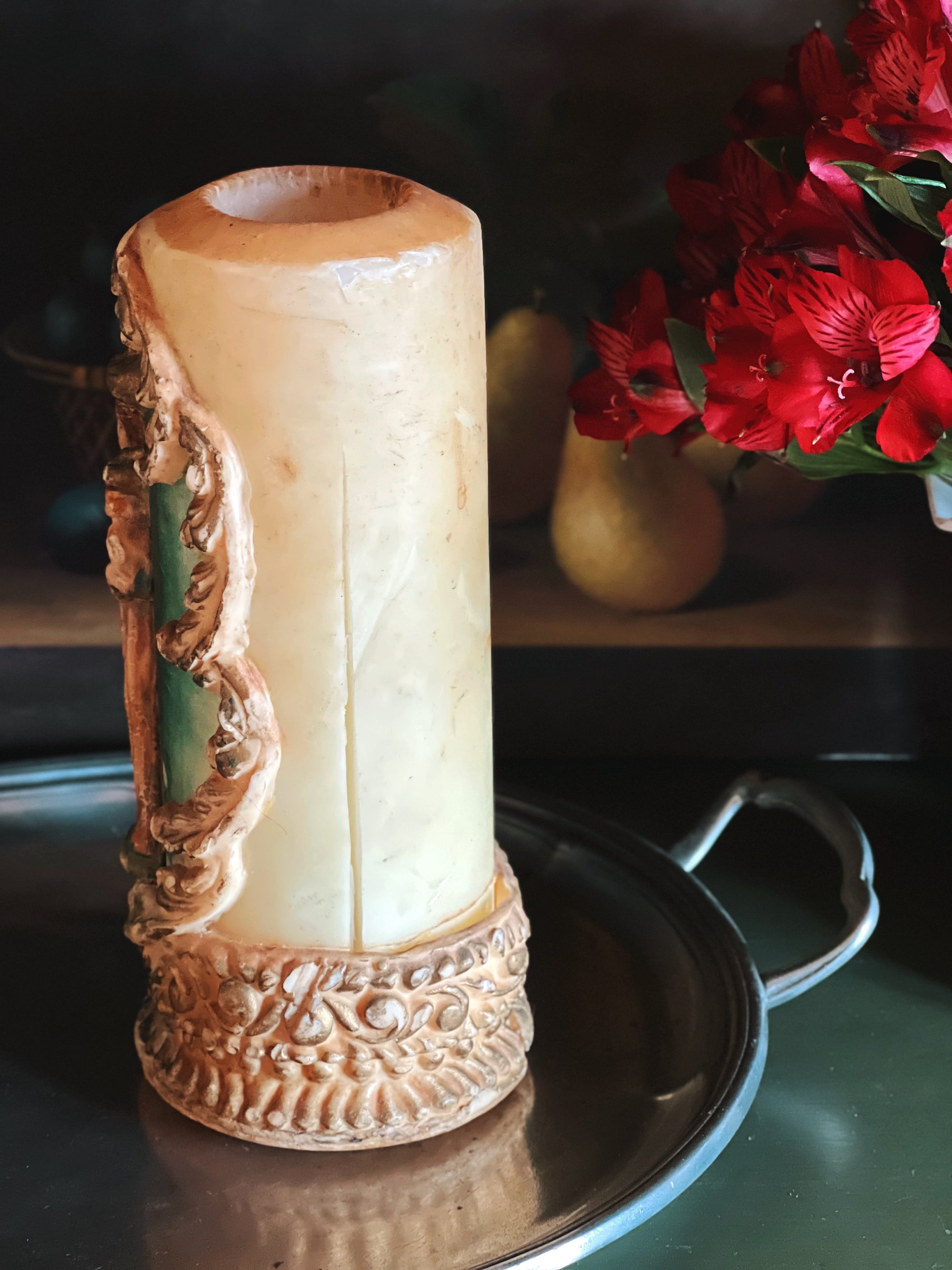 Hand Carved & Painted Vintage Religious Icon Candle