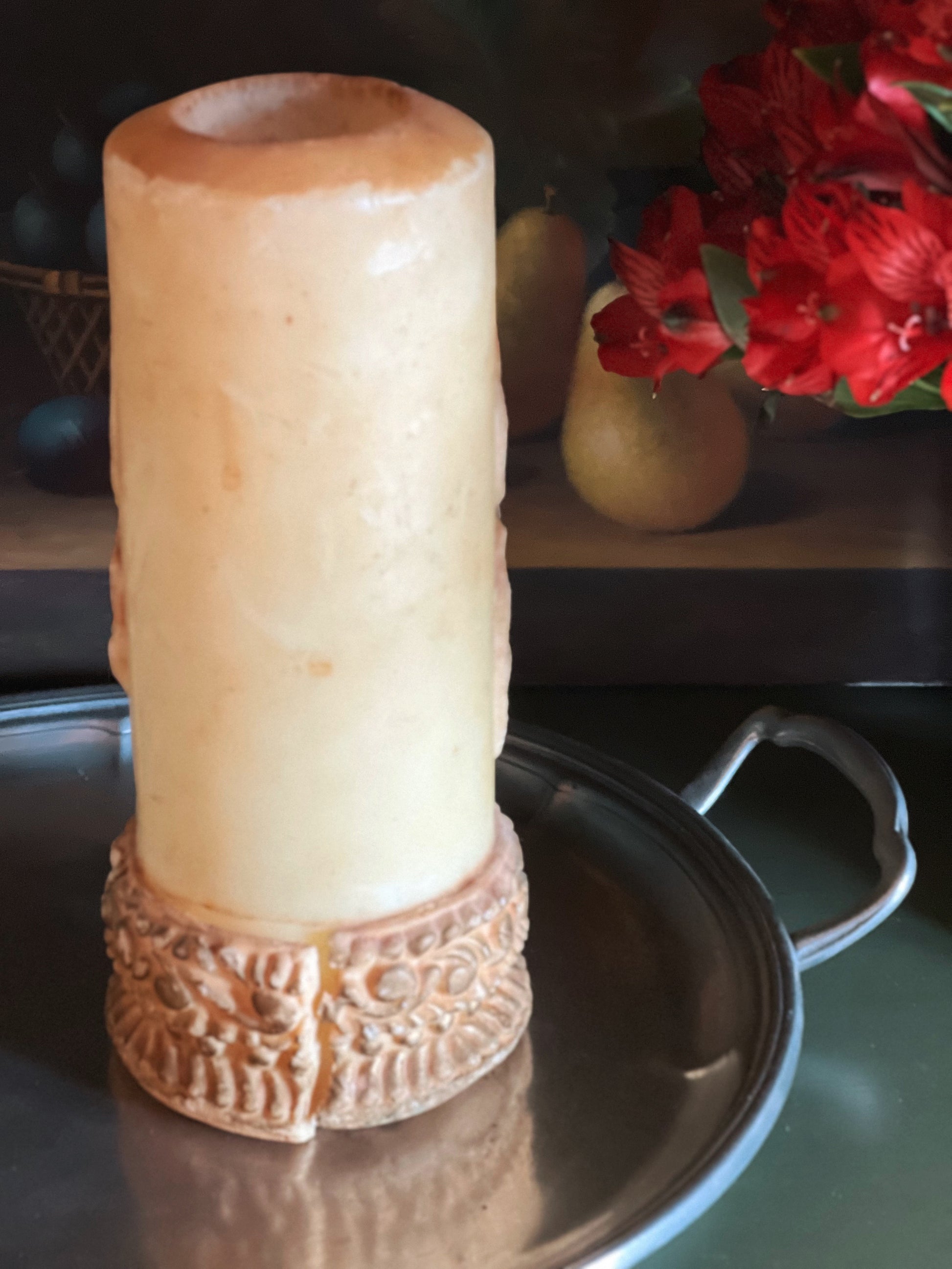 Hand Carved & Painted Vintage Religious Icon Candle