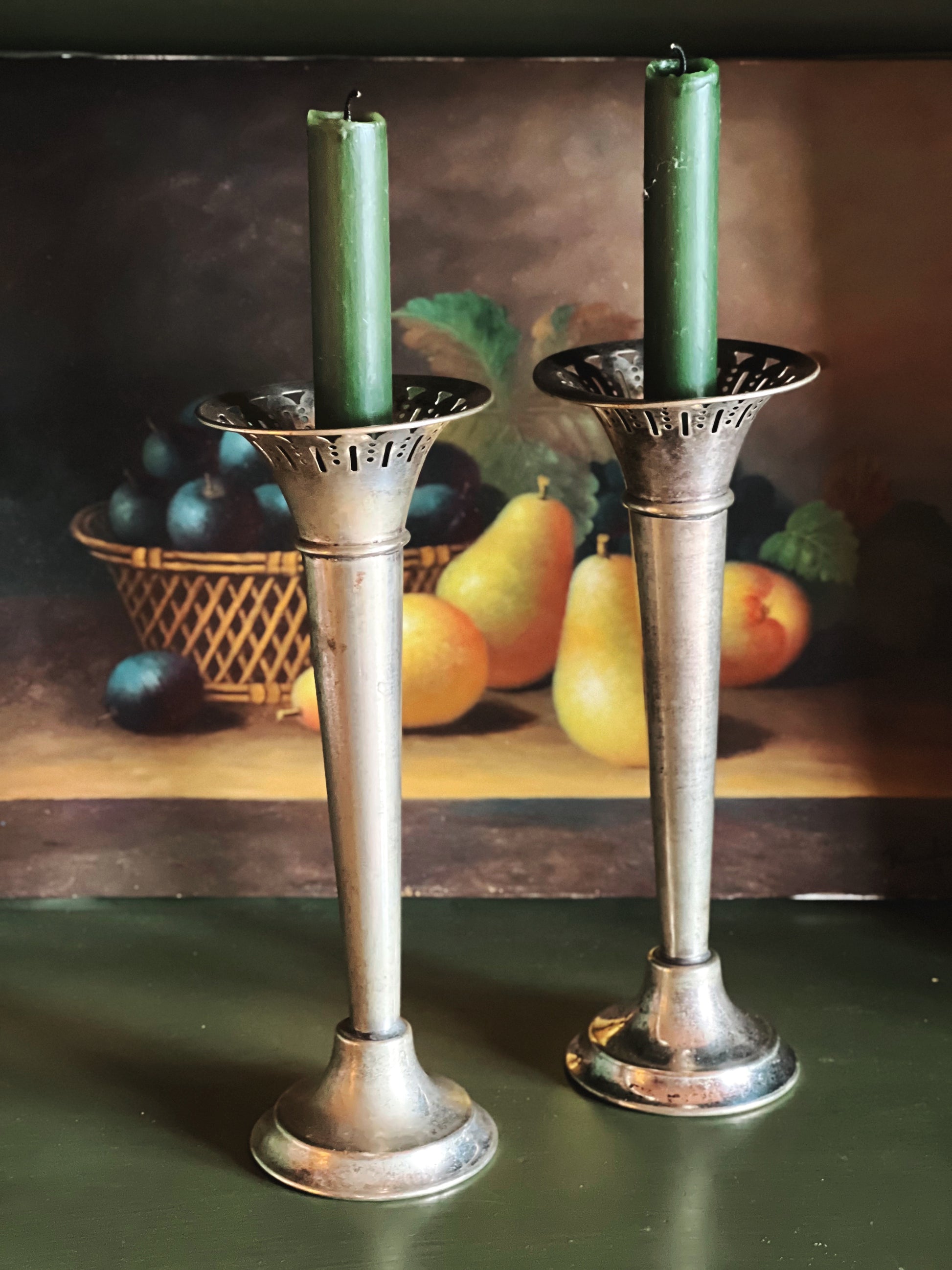 Vintage Pair of Reg Plato England EPNS Weighted Taper Candle Holders