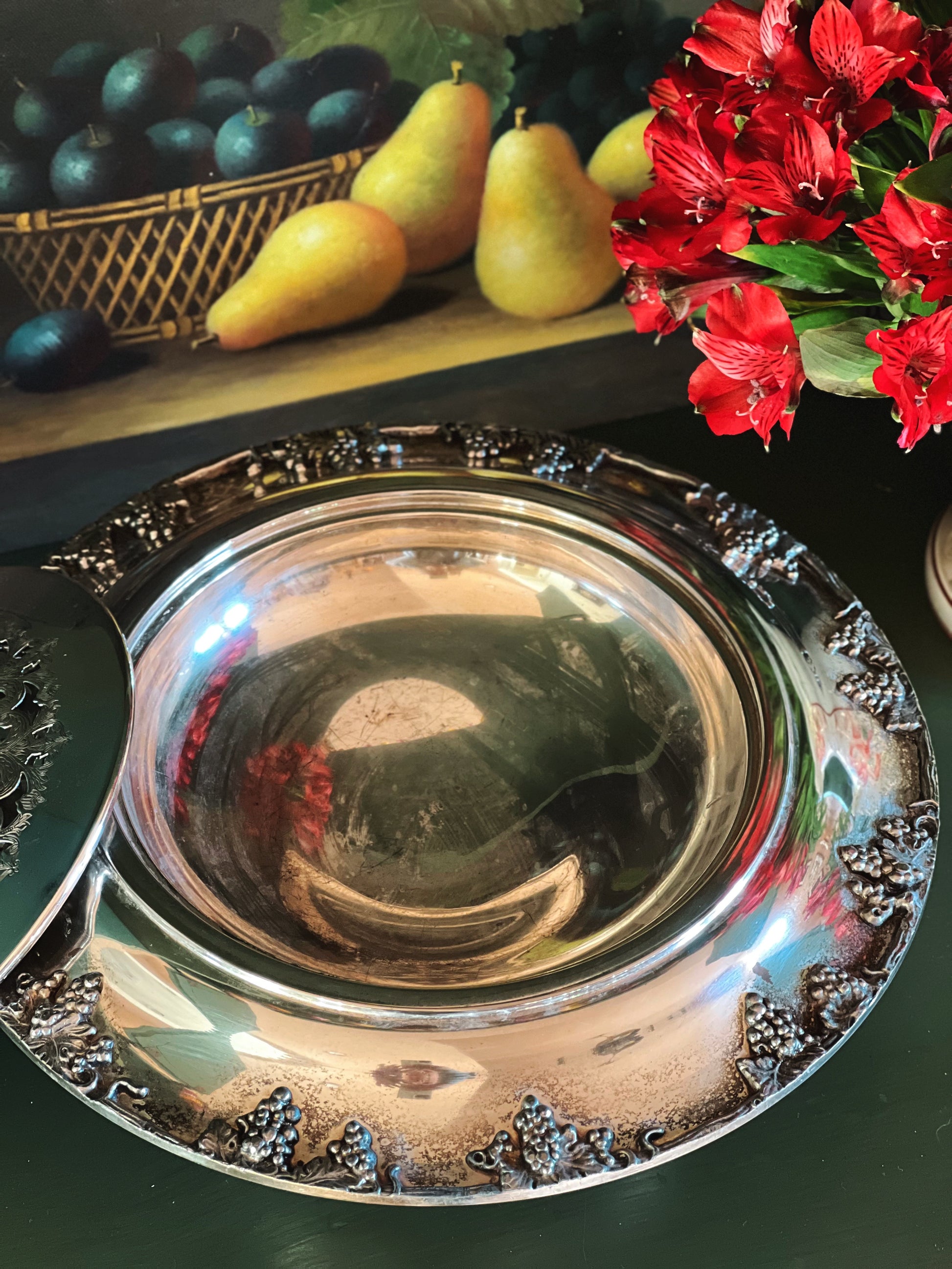 Vintage Silverplate on Copper Round Silver Serving Bowl with Lid