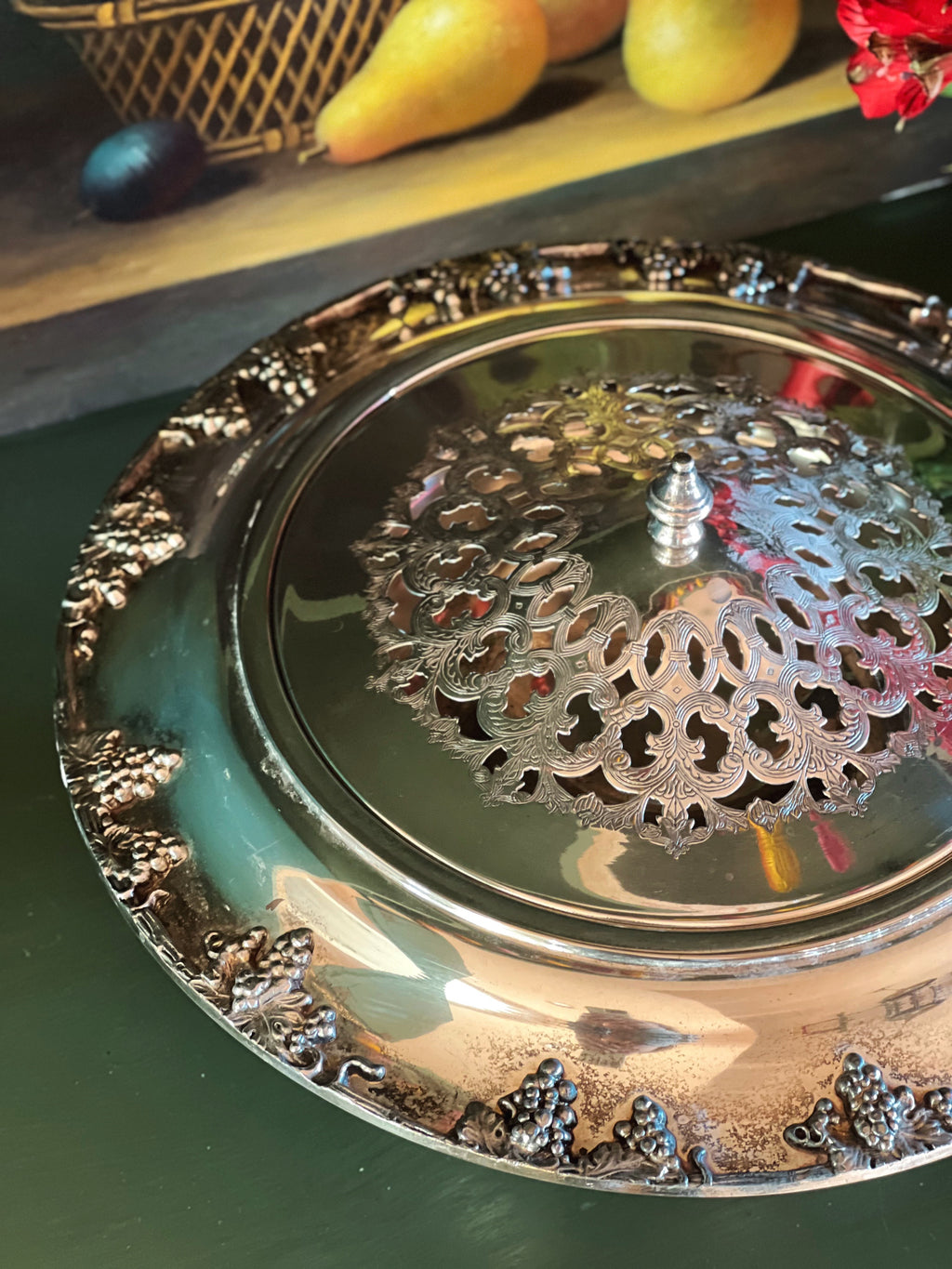 Vintage Silverplate on Copper Round Silver Serving Bowl with Lid