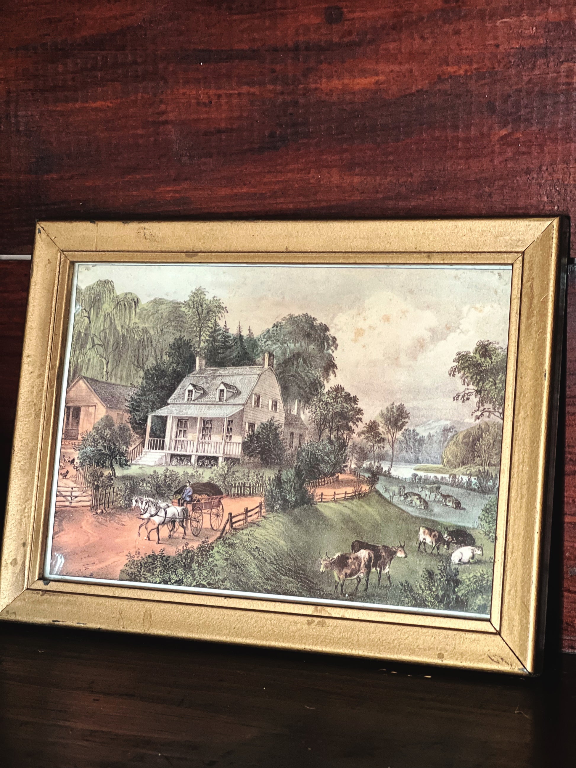 Vintage Framed Print Currier & Ives American Homestead Summer