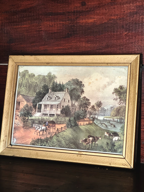 Vintage Framed Print Currier & Ives American Homestead Summer