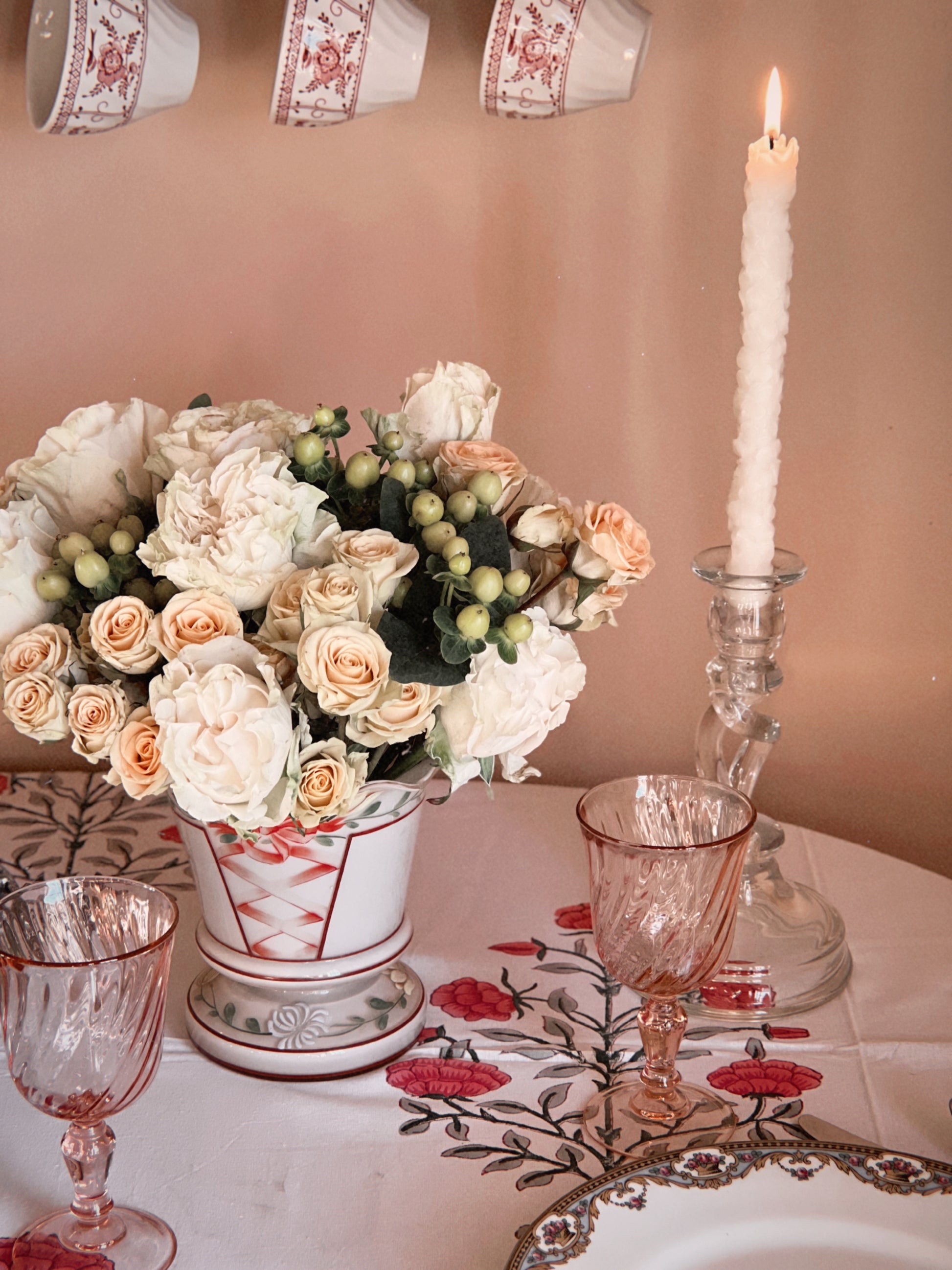 Vintage Pair of Pink Rosalind Swirl French Wine Glasses
