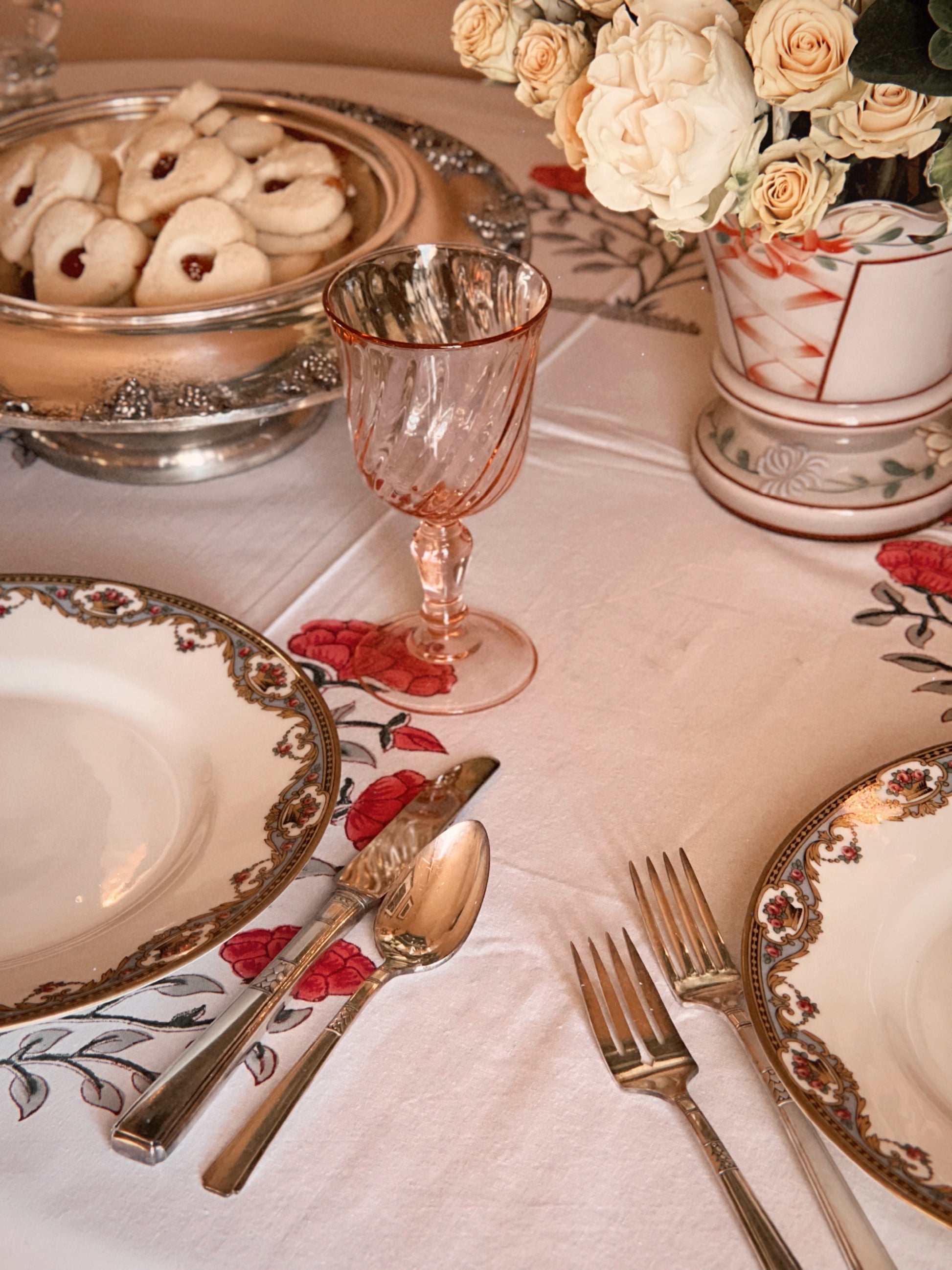 Vintage Pair of Pink Rosalind Swirl French Wine Glasses