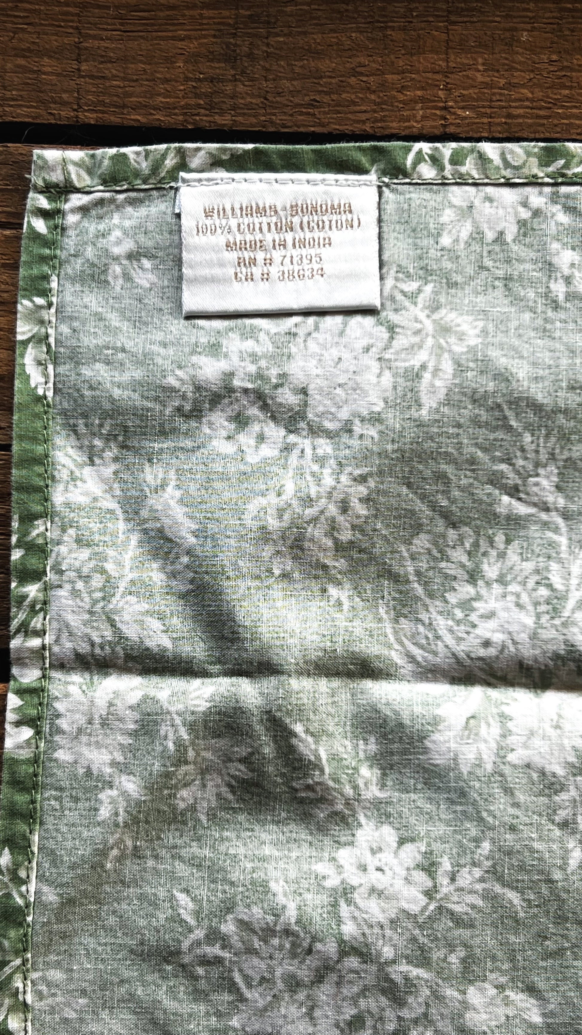 Vintage Williams Sonoma Green Chintz Floral Napkins