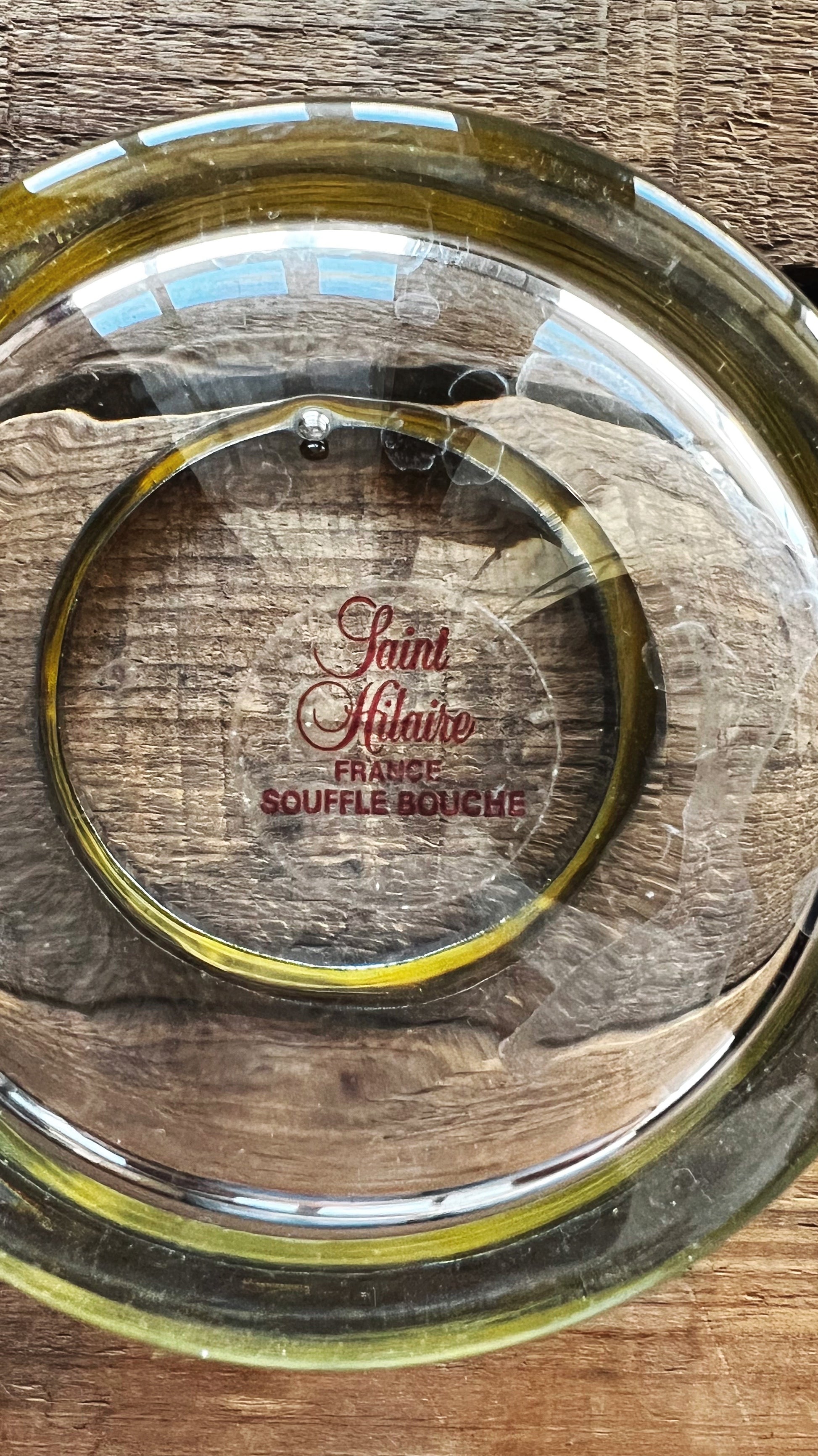 Vintage Saint Hilaire French Glass Soufflé Bowl with Silver Rim