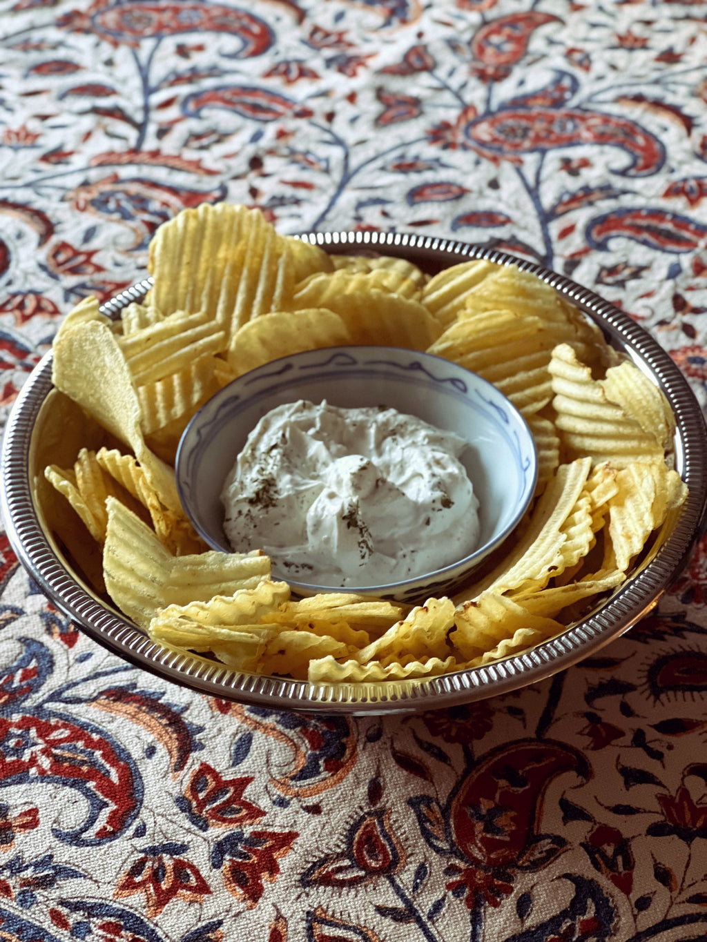 Vintage Blue & White Porcelain Floral Rice Bowl