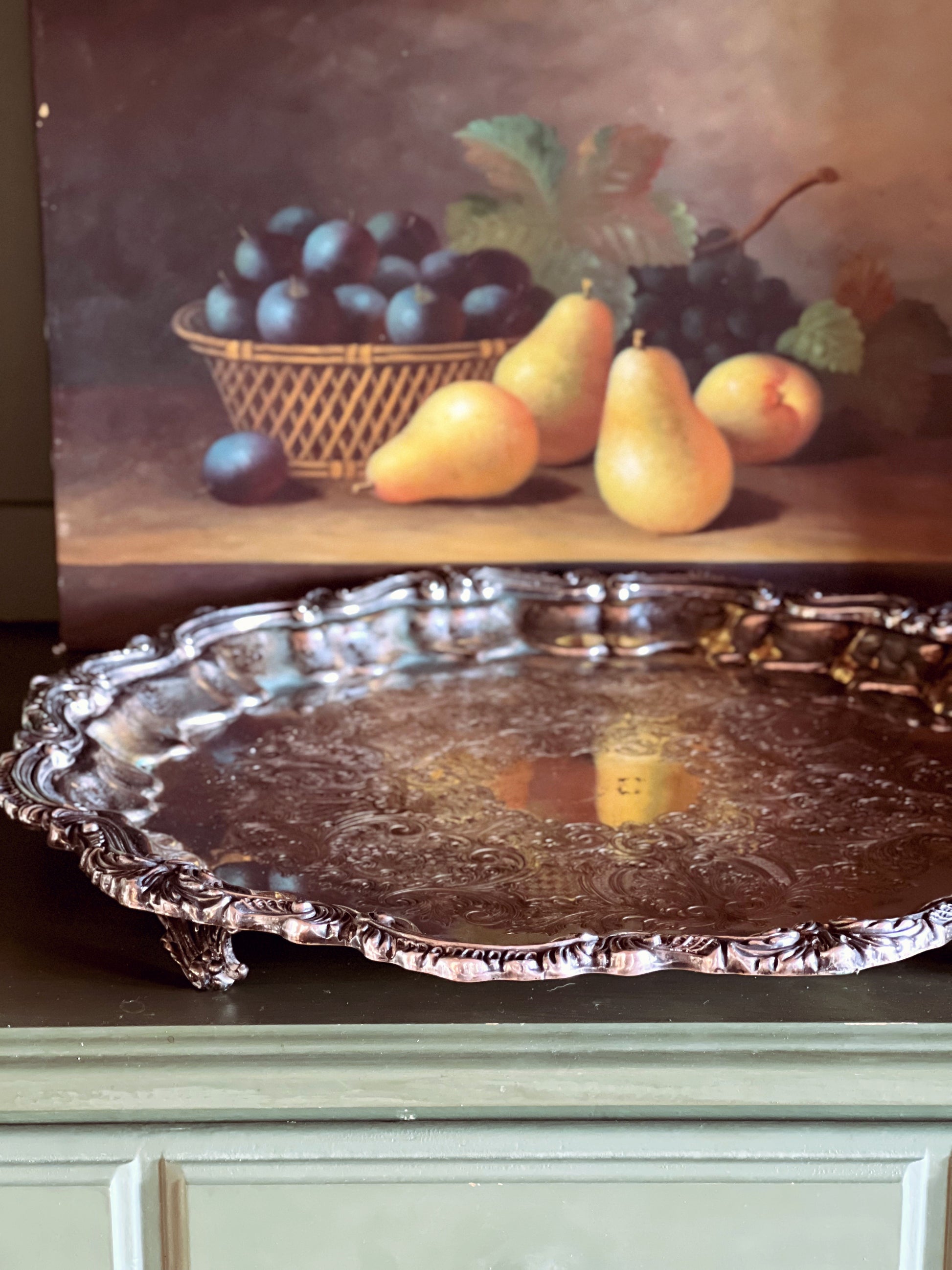 Vintage English Silver Mfg Corp Large Round Silver Serving Tray