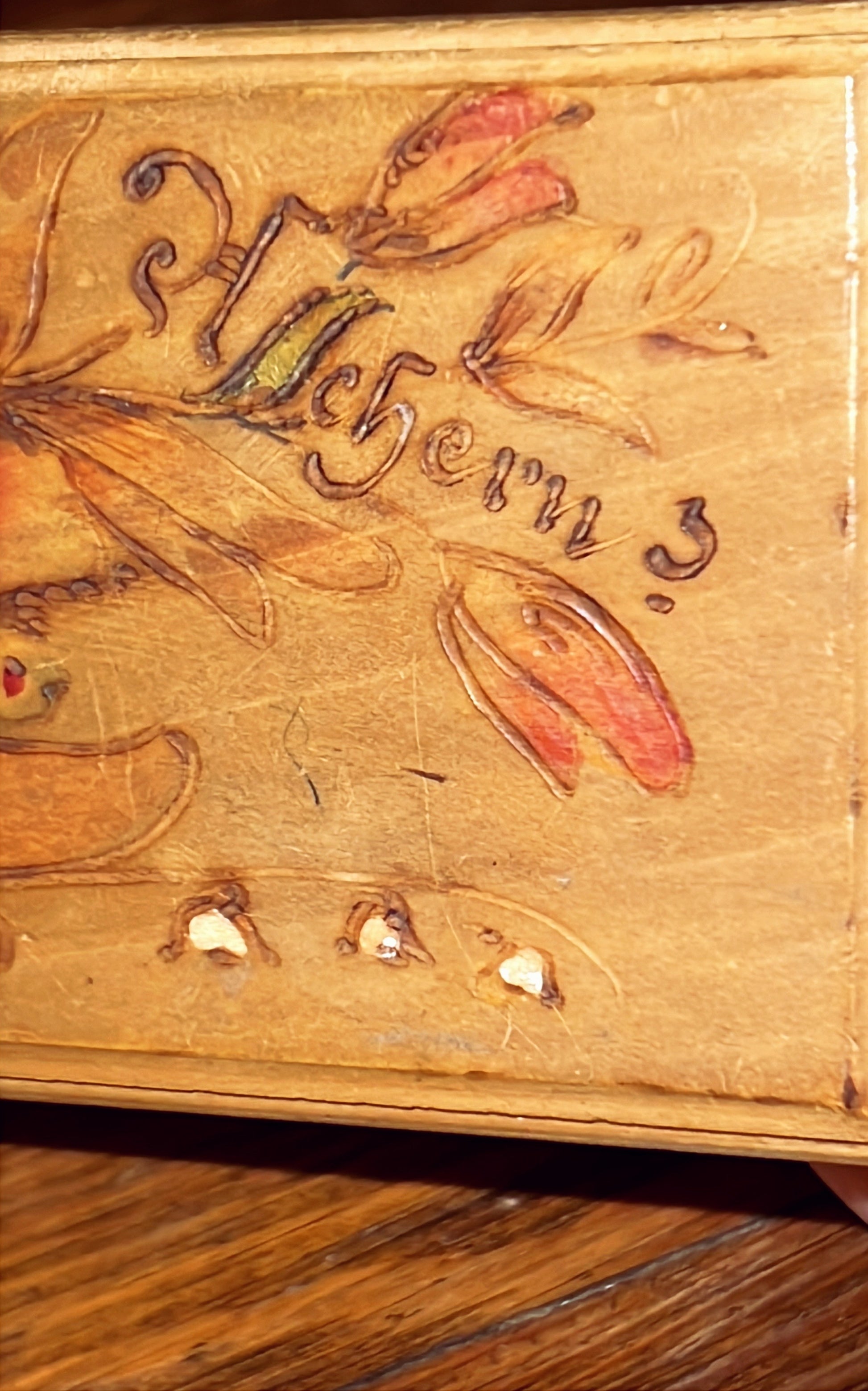 Vintage Hand Painted & Carved Wood Trinket Box