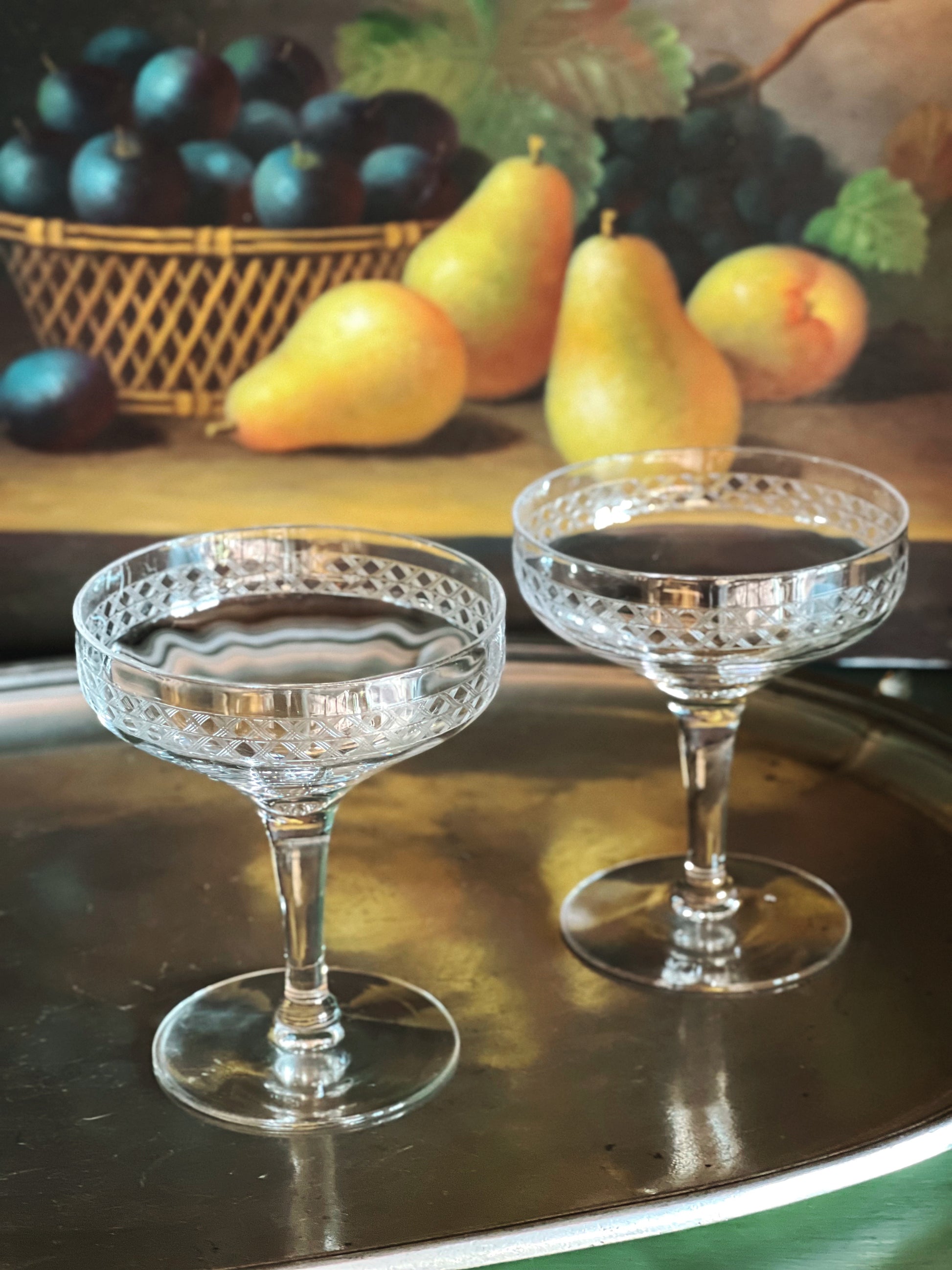 Vintage Pair of Etched Champagne Coupes