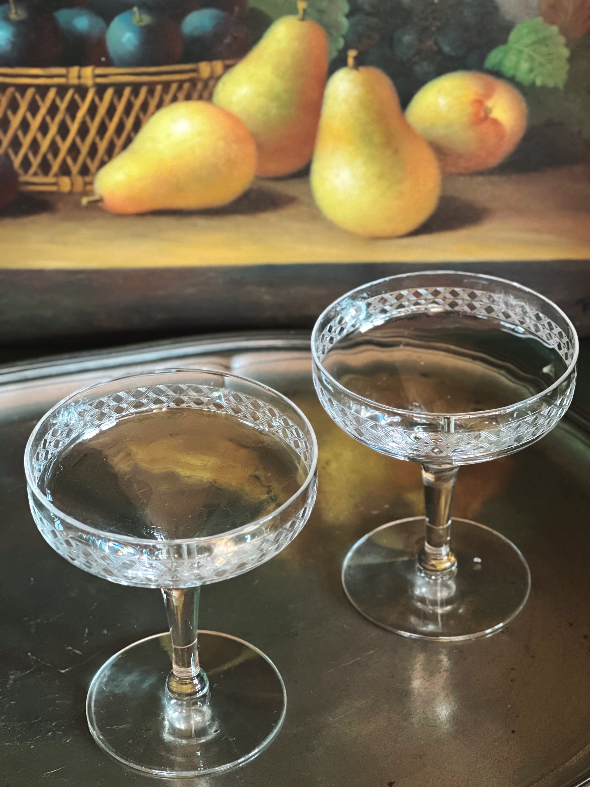 Vintage Pair of Etched Champagne Coupes