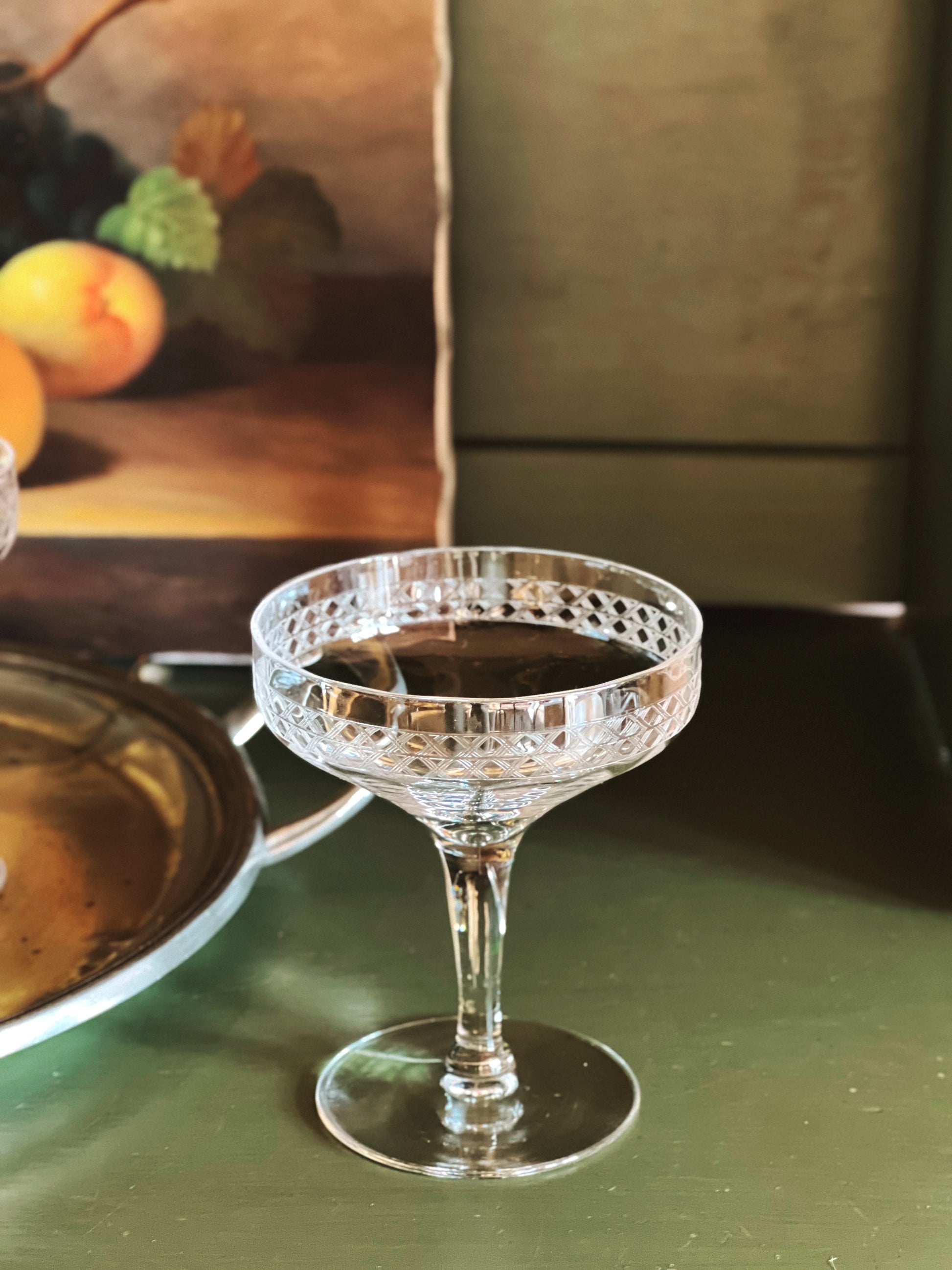 Vintage Pair of Etched Champagne Coupes