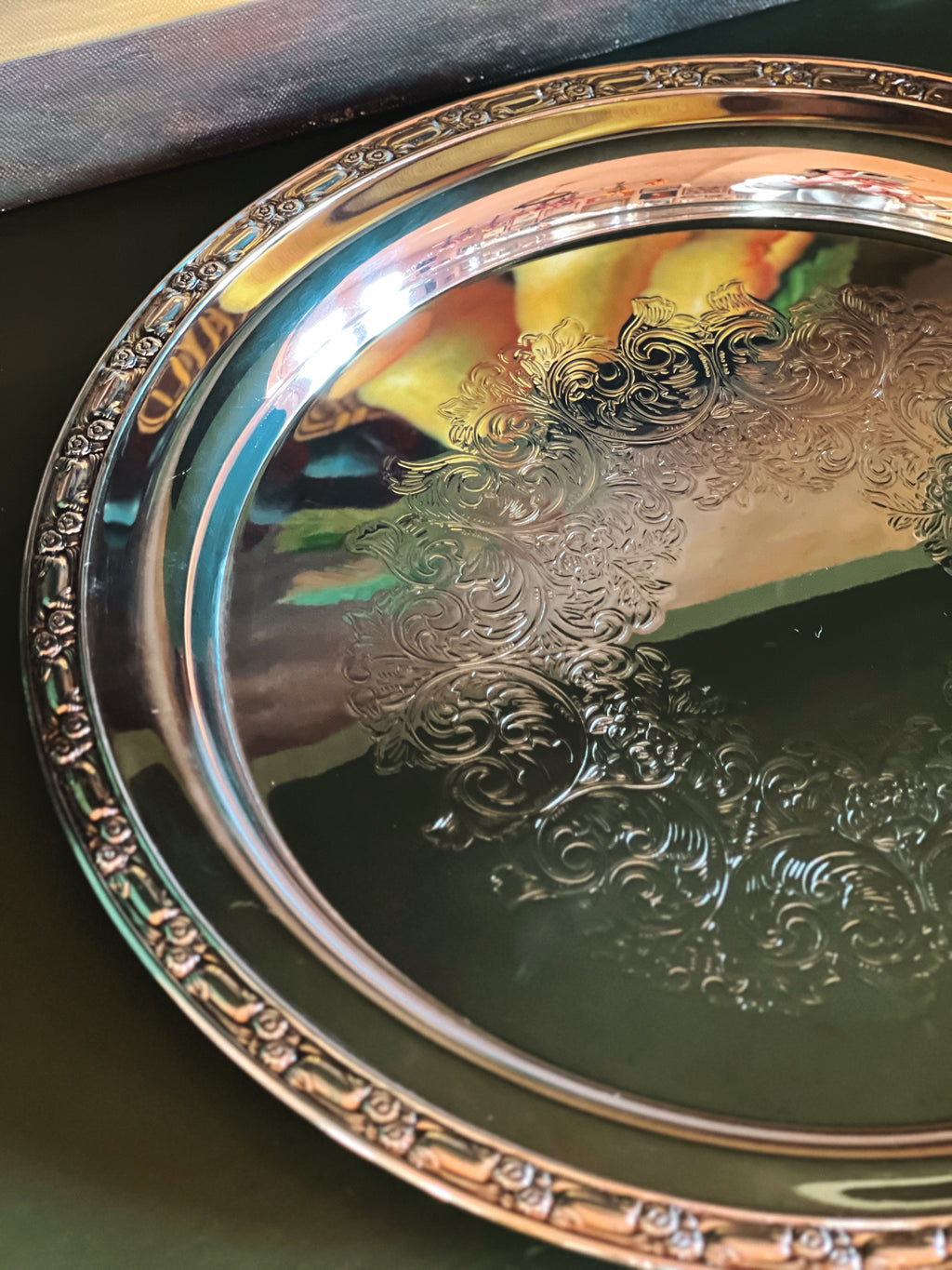 Vintage Oneida Silversmiths 12" Park Lane Round Silver Serving Tray