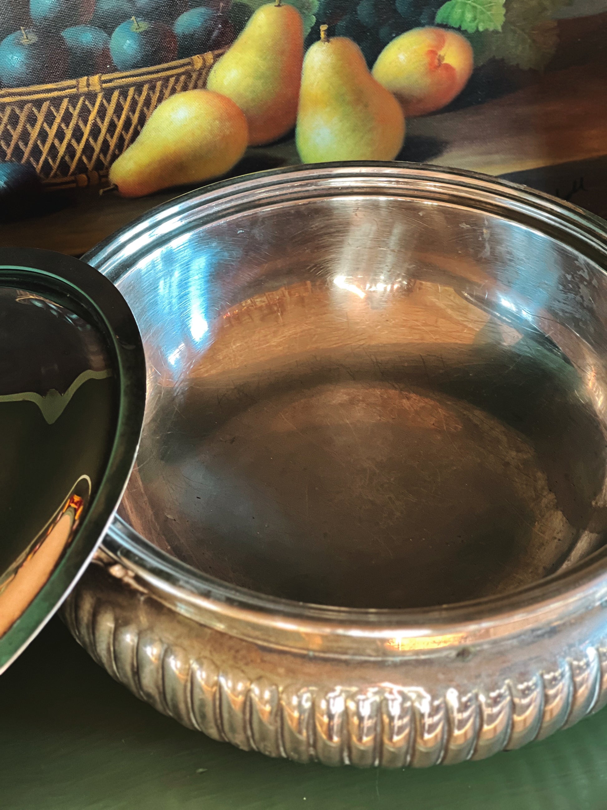 Vintage Silver-plate Round 3 Piece Serving Bowl Chafing Dish