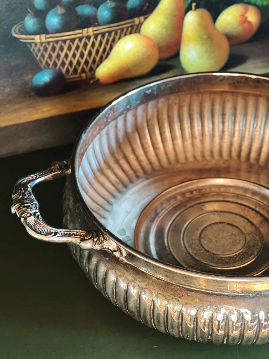 Vintage Silver-plate Round 3 Piece Serving Bowl Chafing Dish