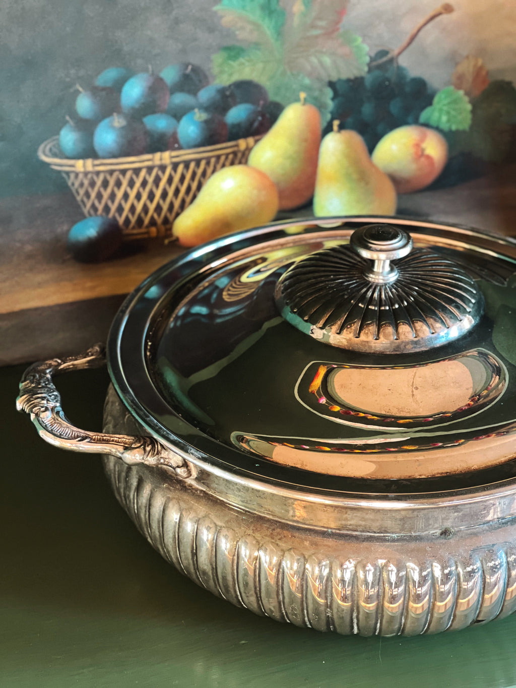 Vintage Silver-plate Round 3 Piece Serving Bowl Chafing Dish